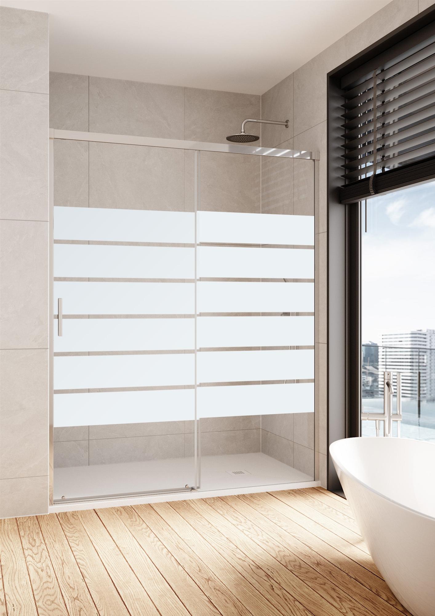 Mampara corredera urban serigrafiado perfil cromado 173x200 cm de la marca Vanguard Mampara corredera urban serigrafiado perfil cromado 173x200 cm de la marca Vanguard