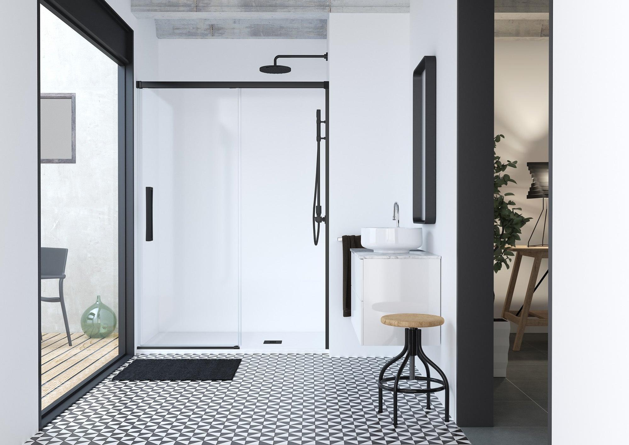 Mampara corredera thin transparente perfil negro 150x195 cm de la marca Vanguard