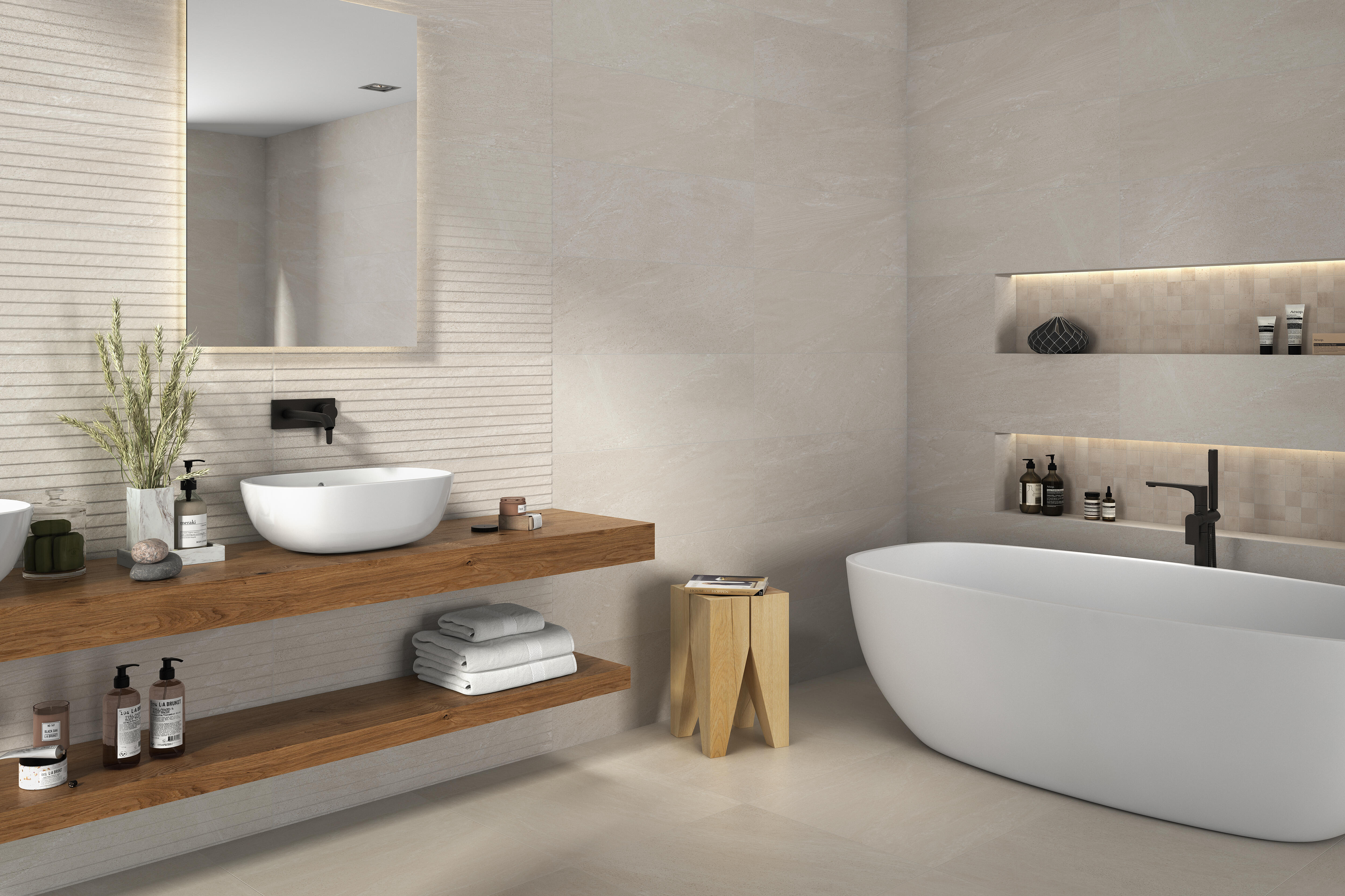 Suelo porcelánico athos efecto piedra beige 60x60 cm c1 saloni