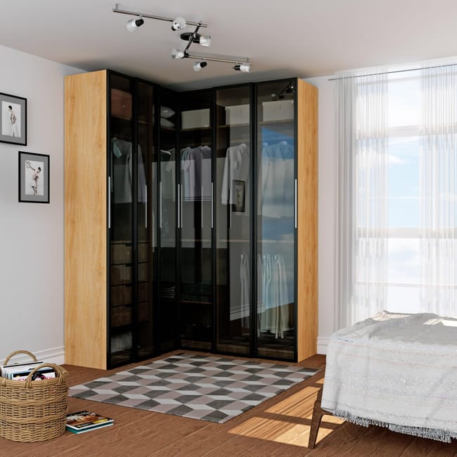 Armario ropero rinc n puerta abatible Spaceo Home Se l Roble 180