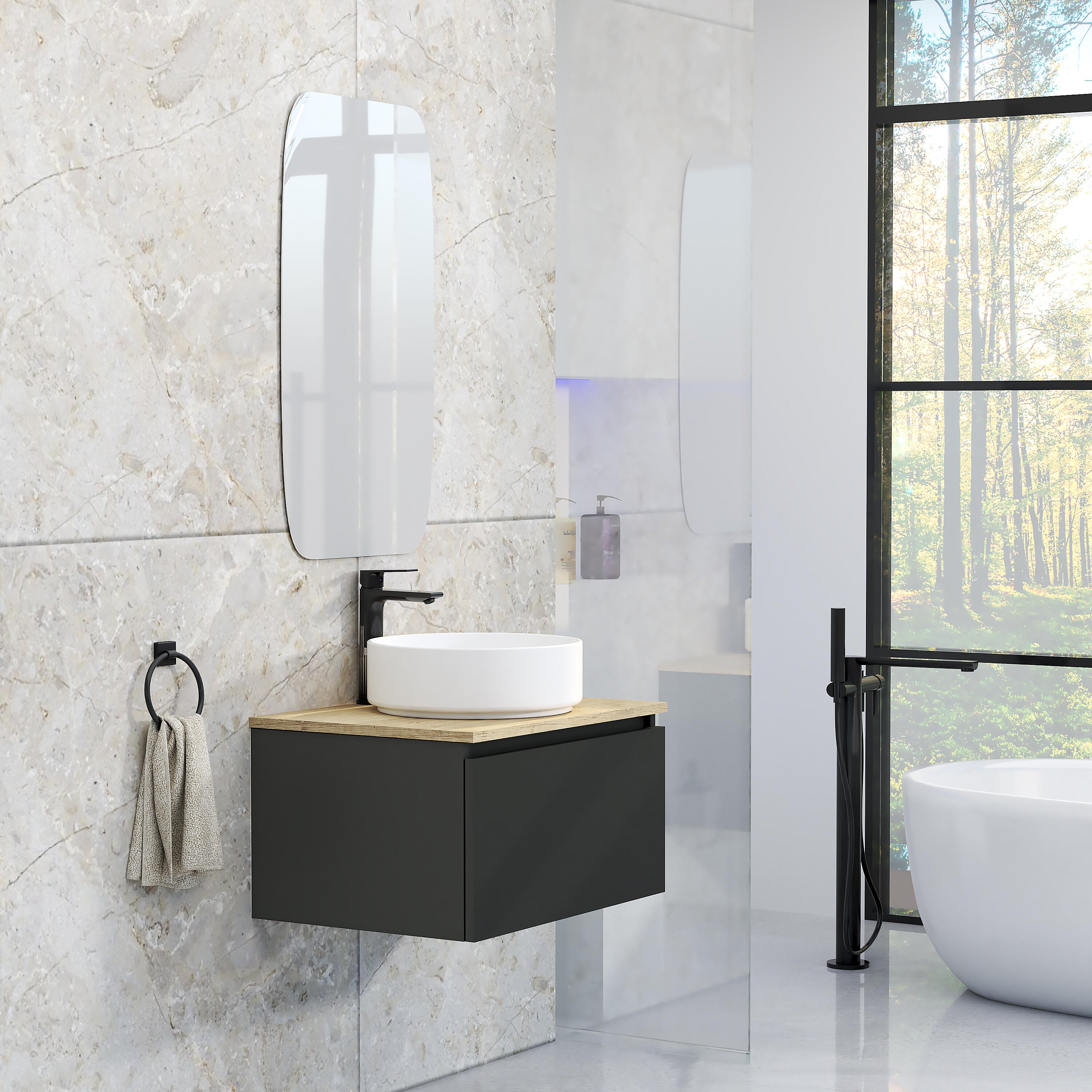 Mueble de baño con lavabo toko negro 60x43 cm