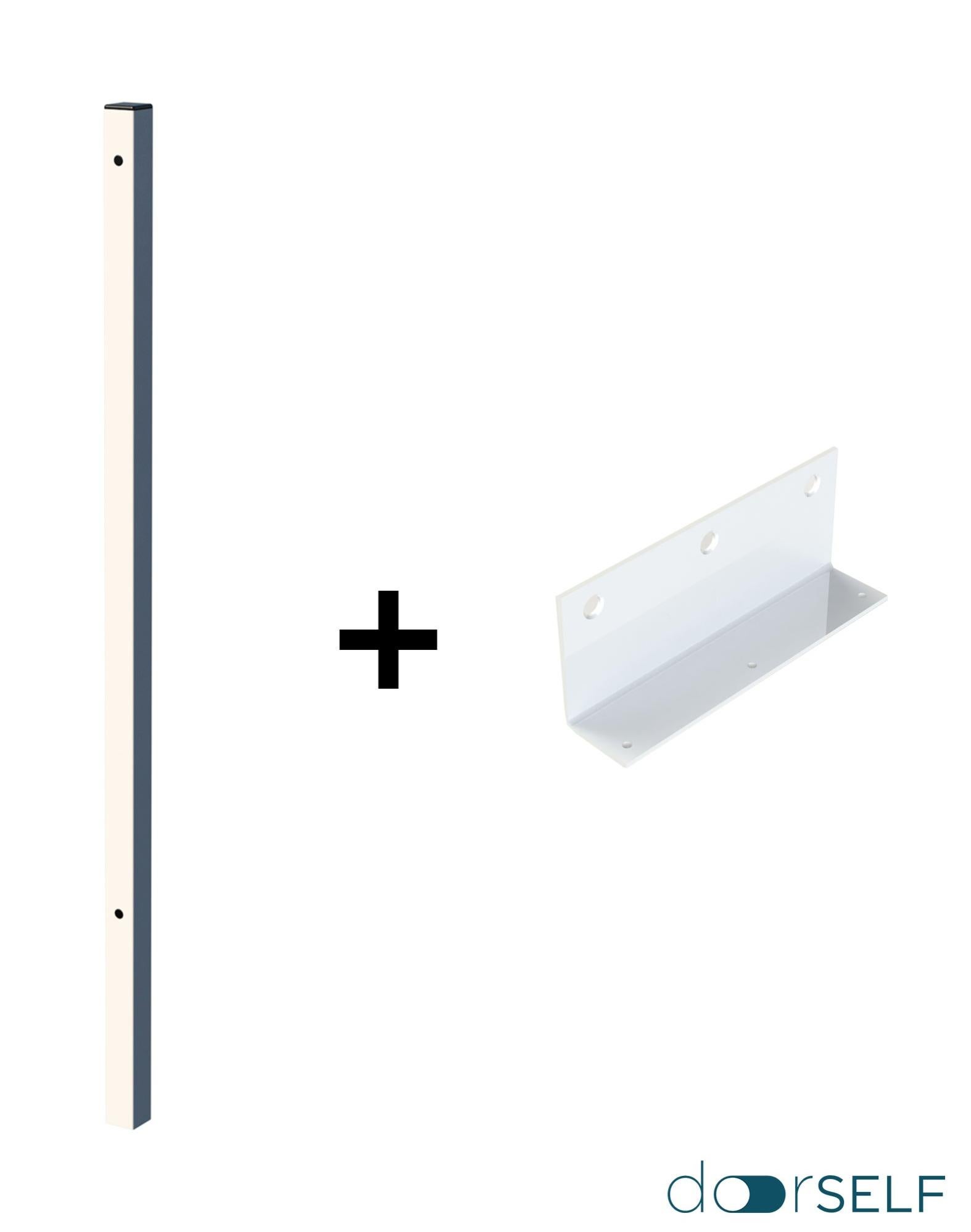 Poste + soporte de esquina para valla de acero blanco 95.5 cm