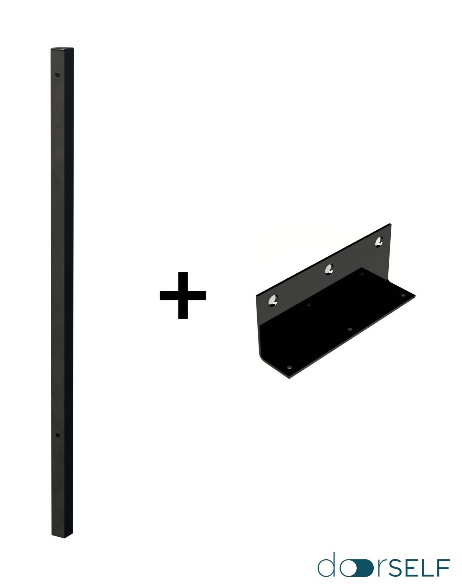 Poste + soporte de esquina para valla de acero negro 6 x 6 x 20 cm