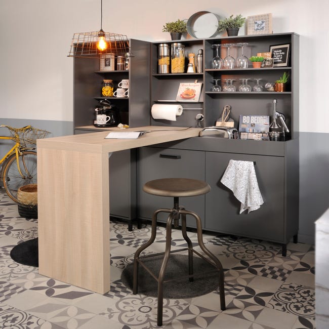 Mesa auxiliar de cocina MOOVE gris de 120 x105 x 50 cm