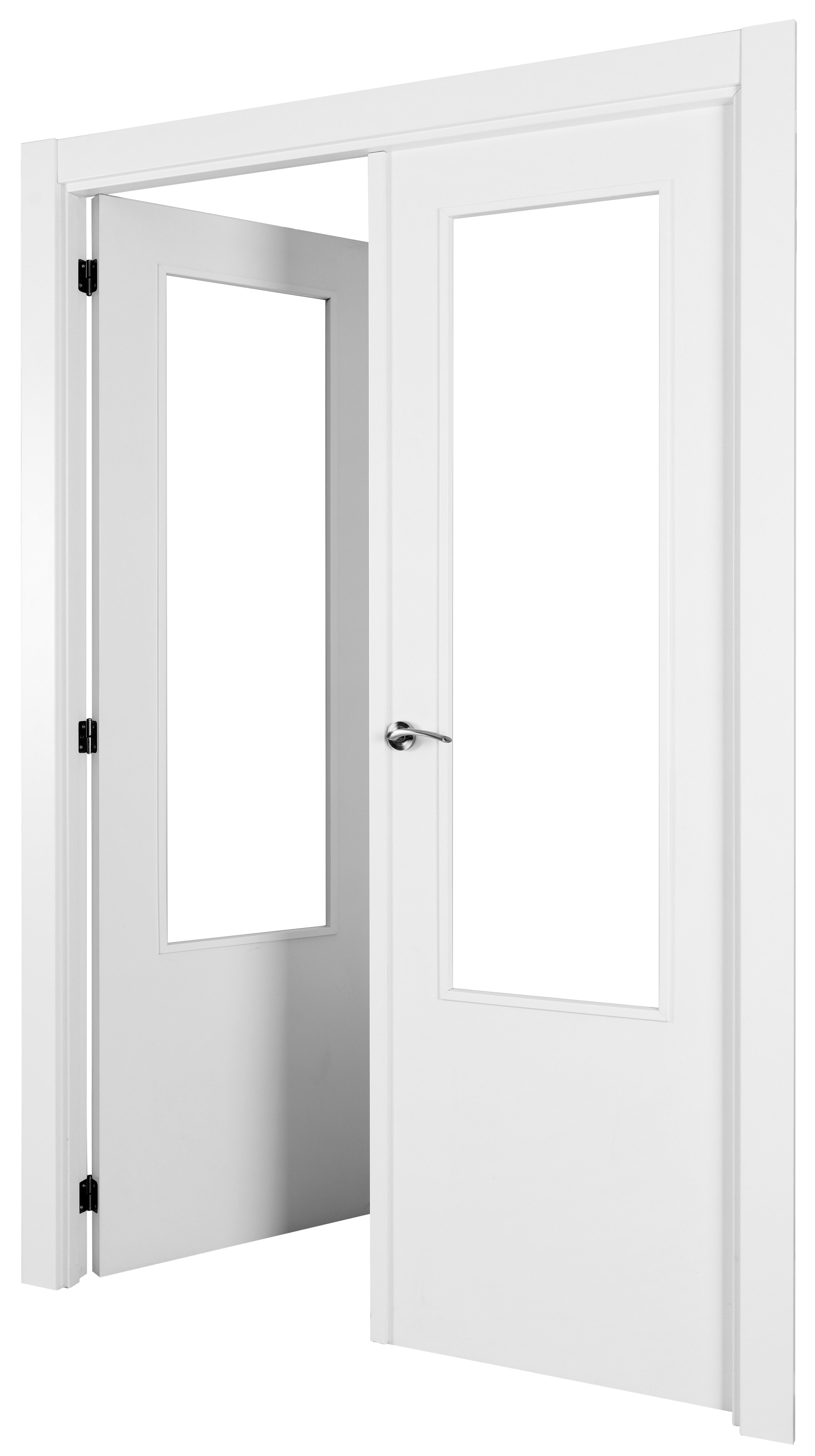 Puerta abatible lyon blanca aero blanco izquierda con cristal de 90x30 y 125cm