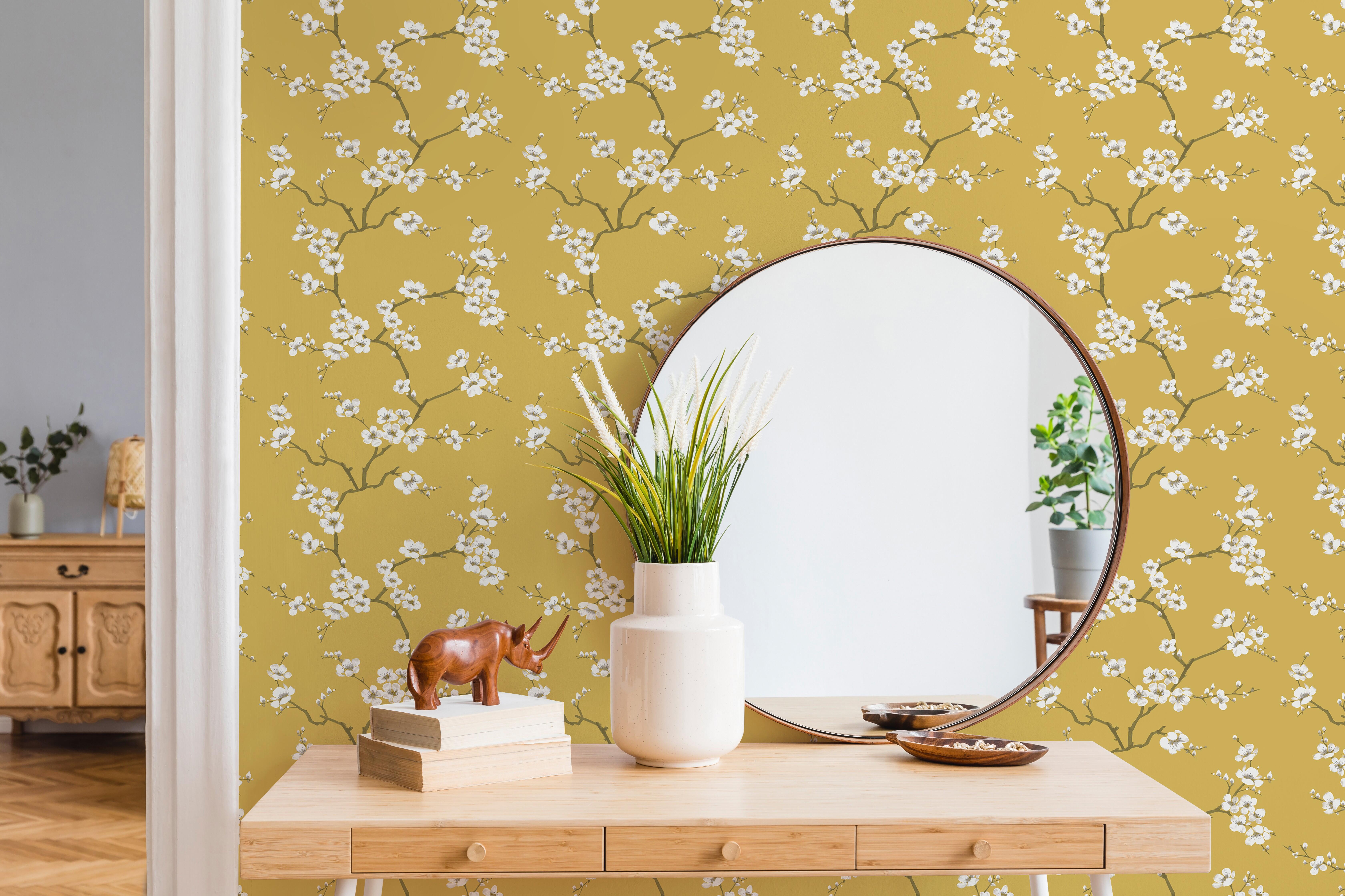 Papel pintado naturaleza arbol de flores marrón