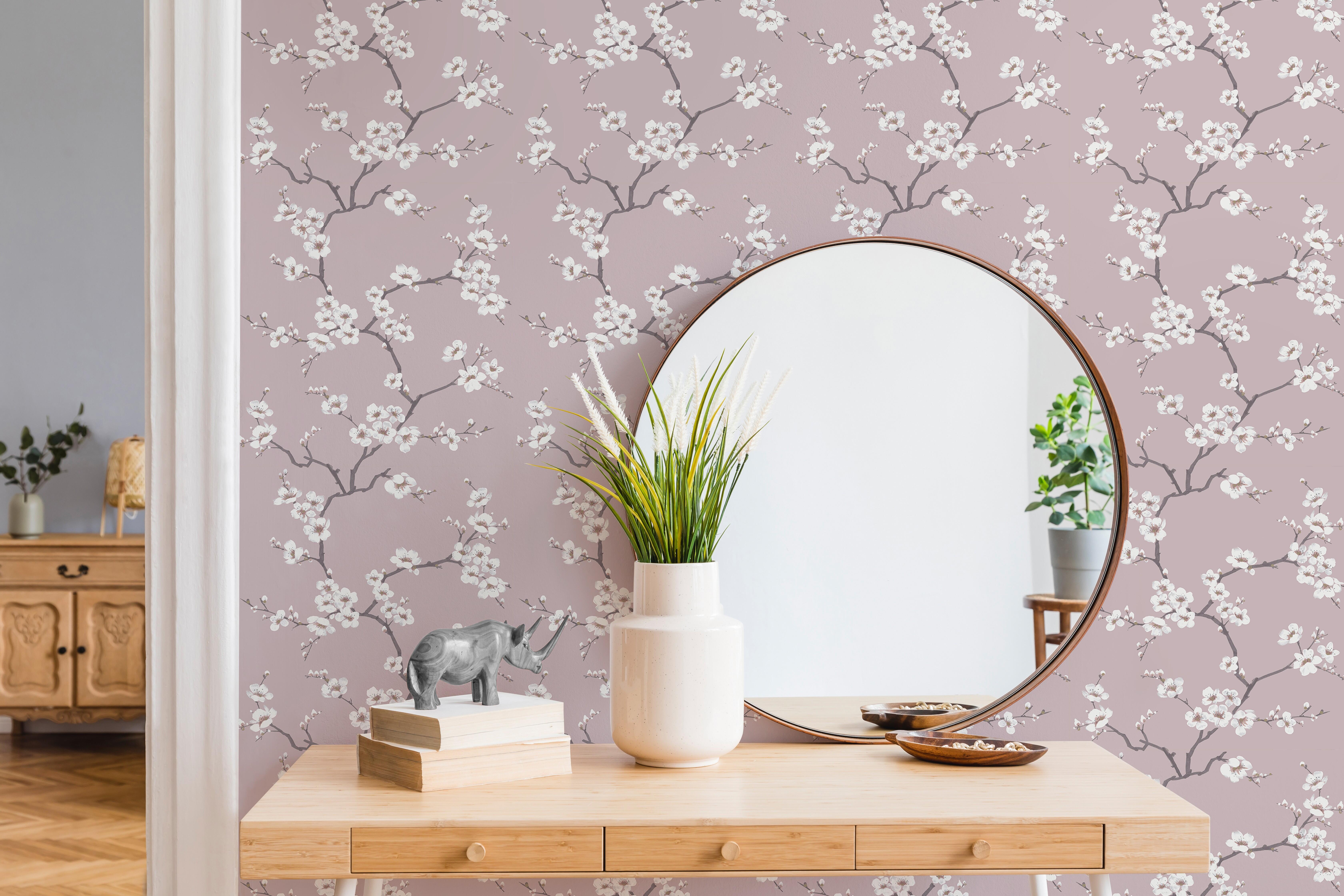 Papel pintado naturaleza árbol de flores rosa