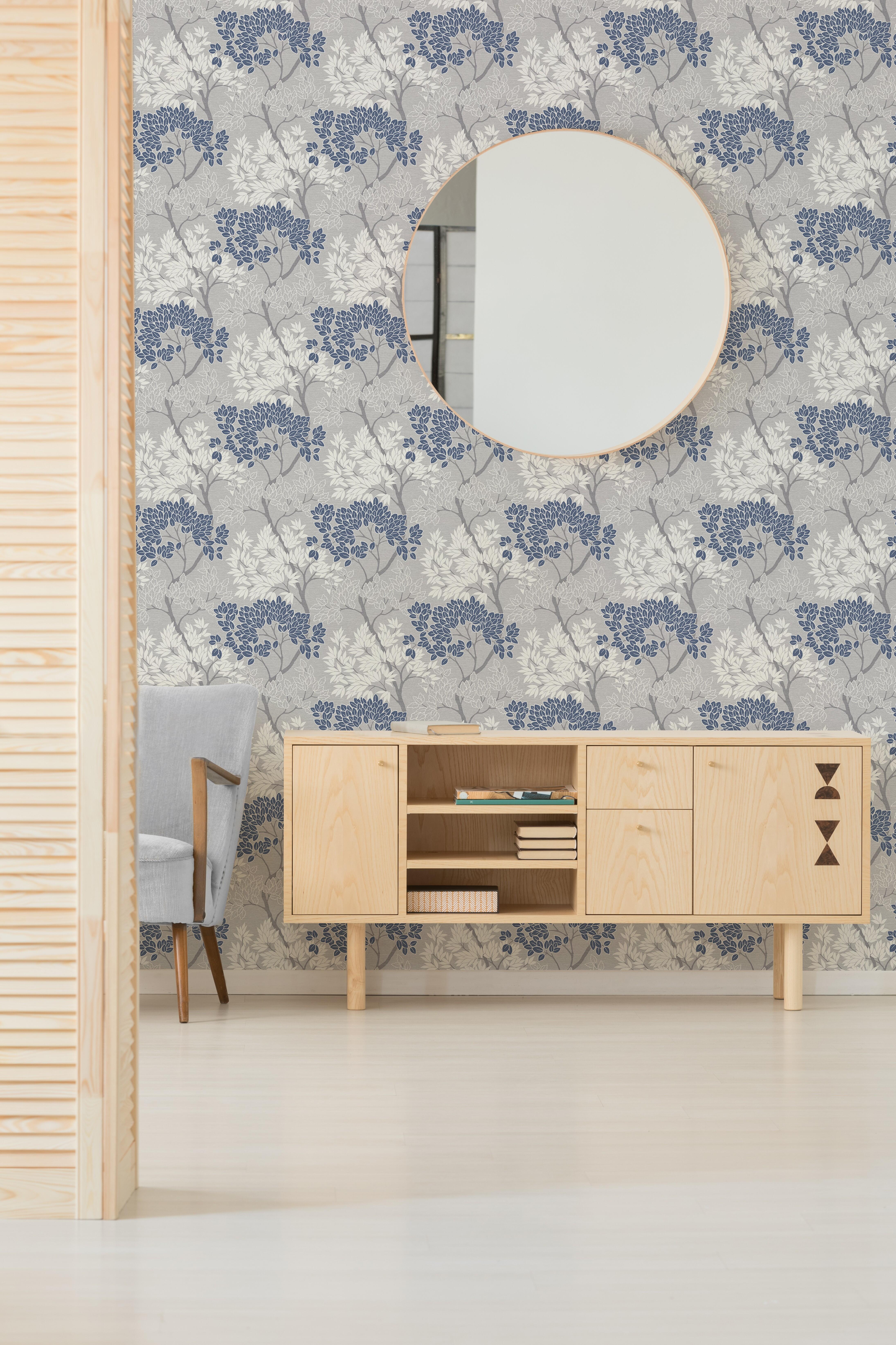 Papel pintado naturaleza árbol floral azul