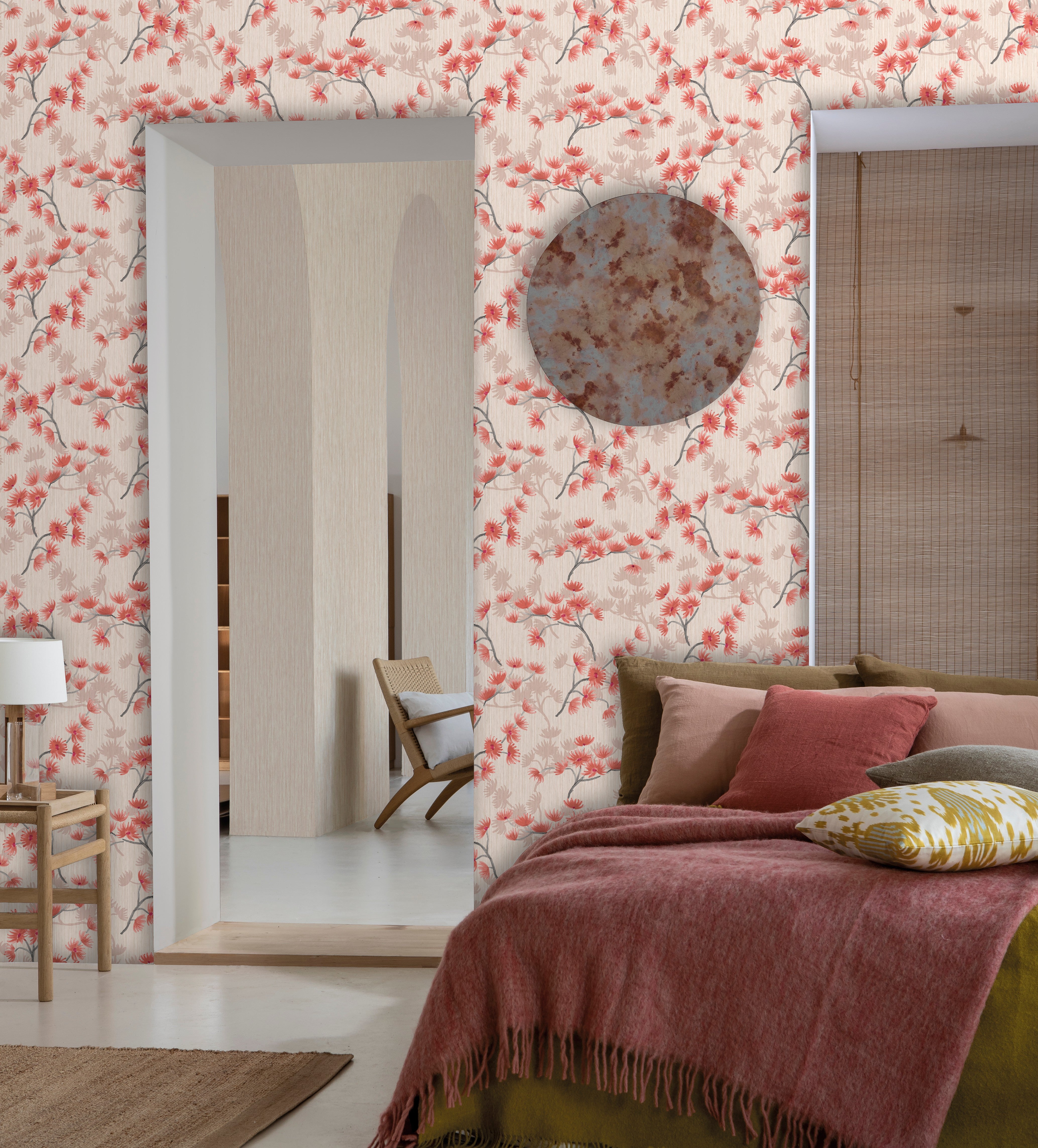Papel pintado naturaleza algodón rosa