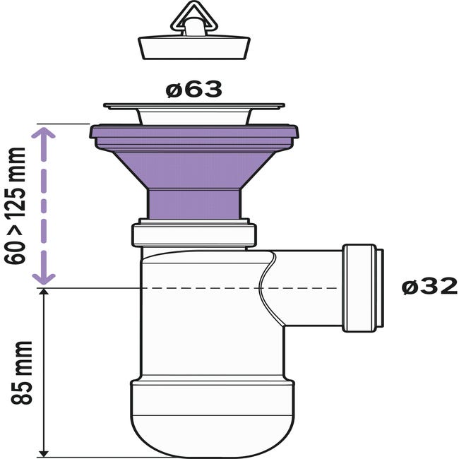 kielle Sifones - Sifón para lavabo, diámetro 32mm, cuadrado, metal 30901011