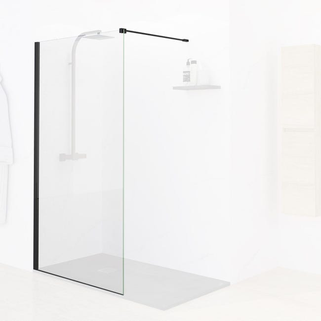 Mampara de ducha fija 160 cm vidrio transparente acabado negro mate Ponsi  Rex BBREXKWALK0016