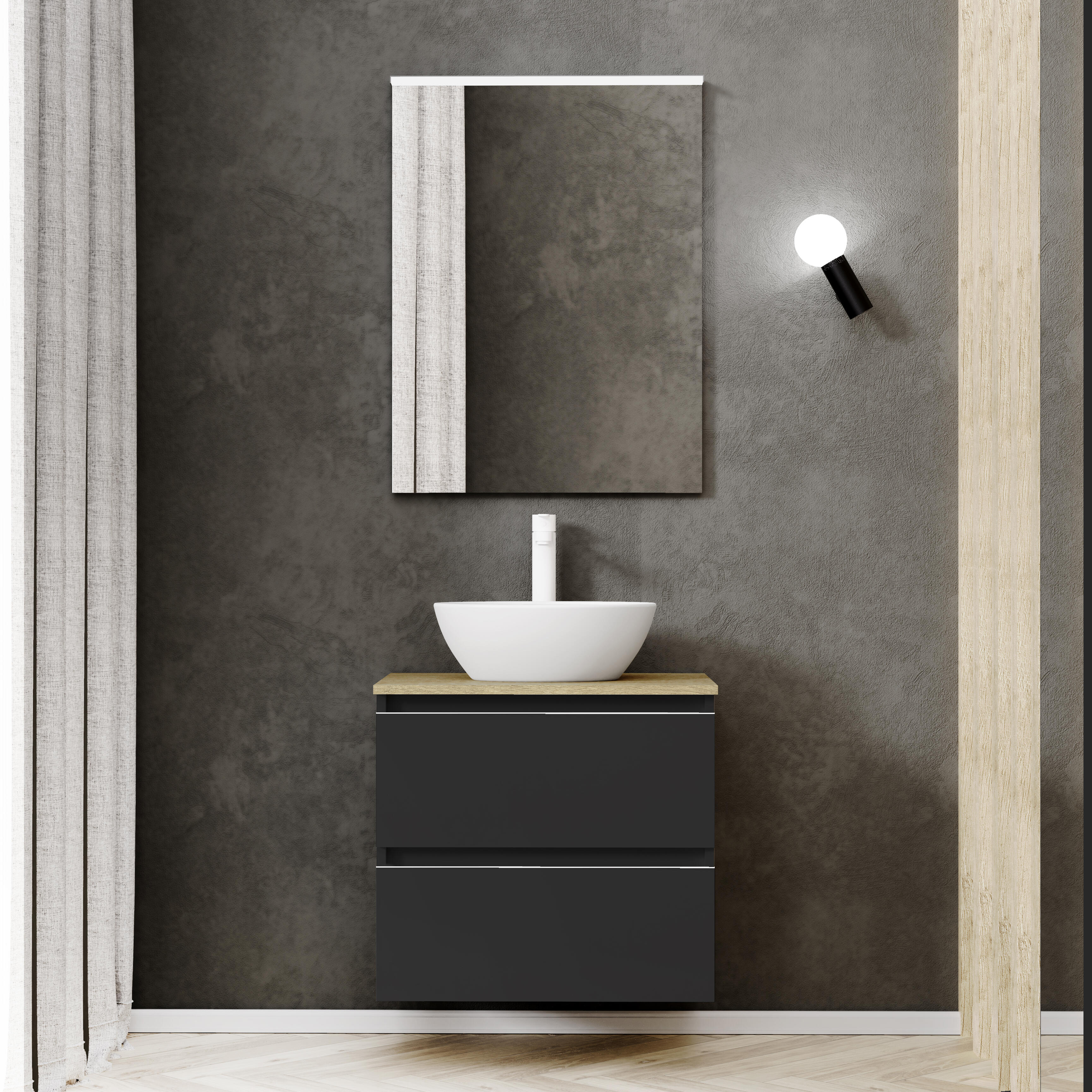 Mueble de baño con lavabo dueto negro 60x46 cm