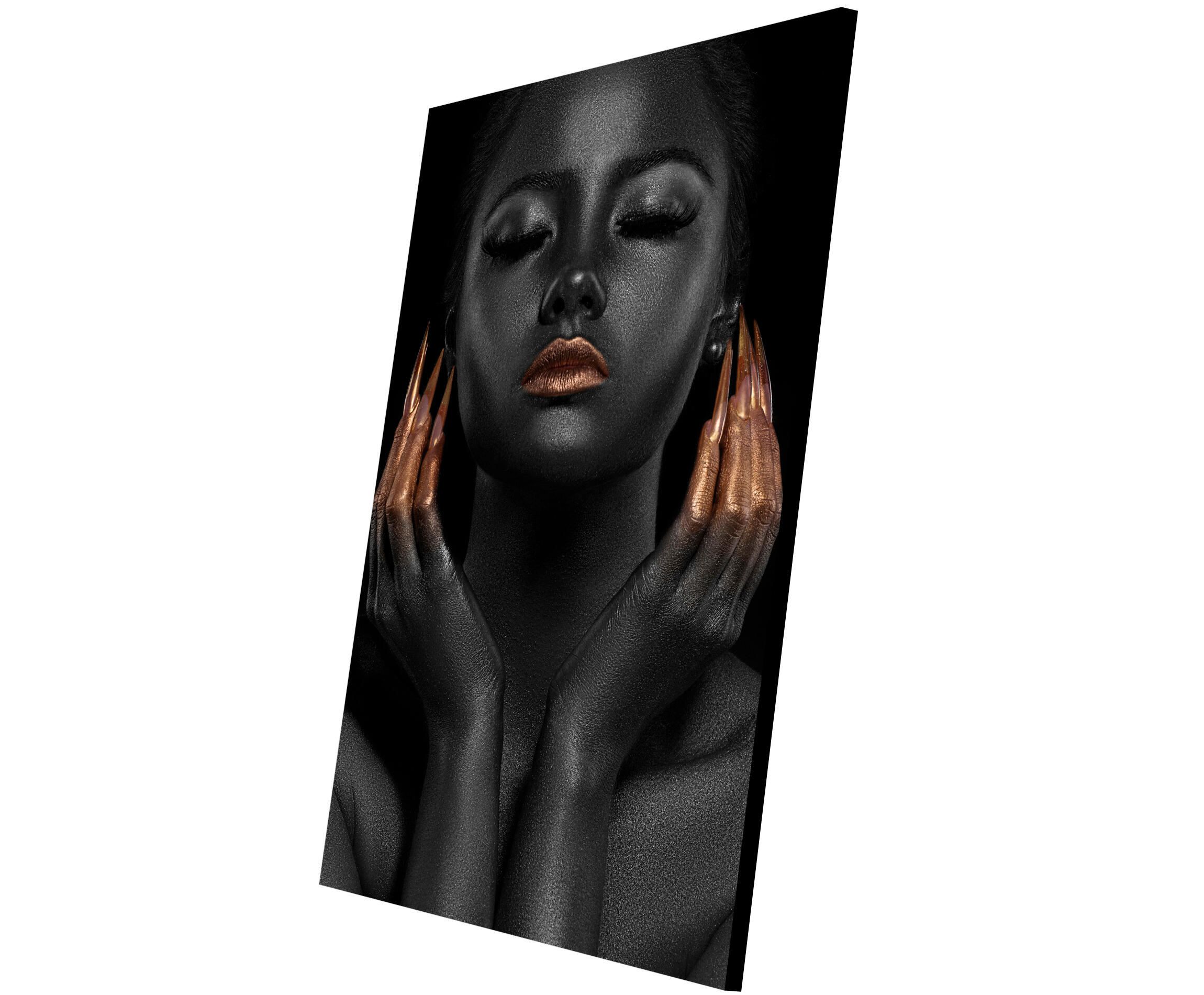 Cuadro sin marco plano alto brillo woman negro y oro 1 140 x 100 cm