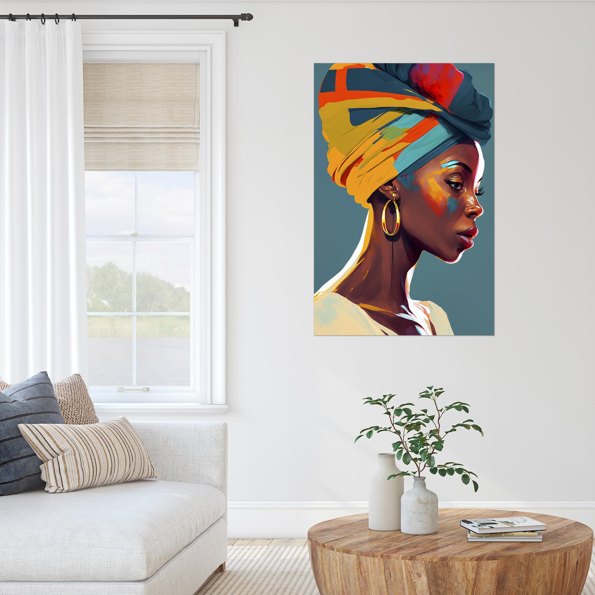 Canva africana perfil fondo verde 80x120 cm