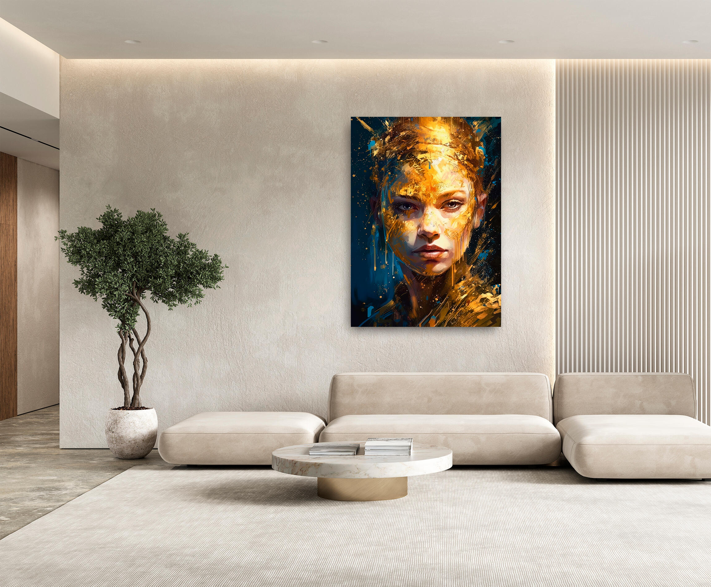 Pintura impresa sin marco mujer oro 100x140cm