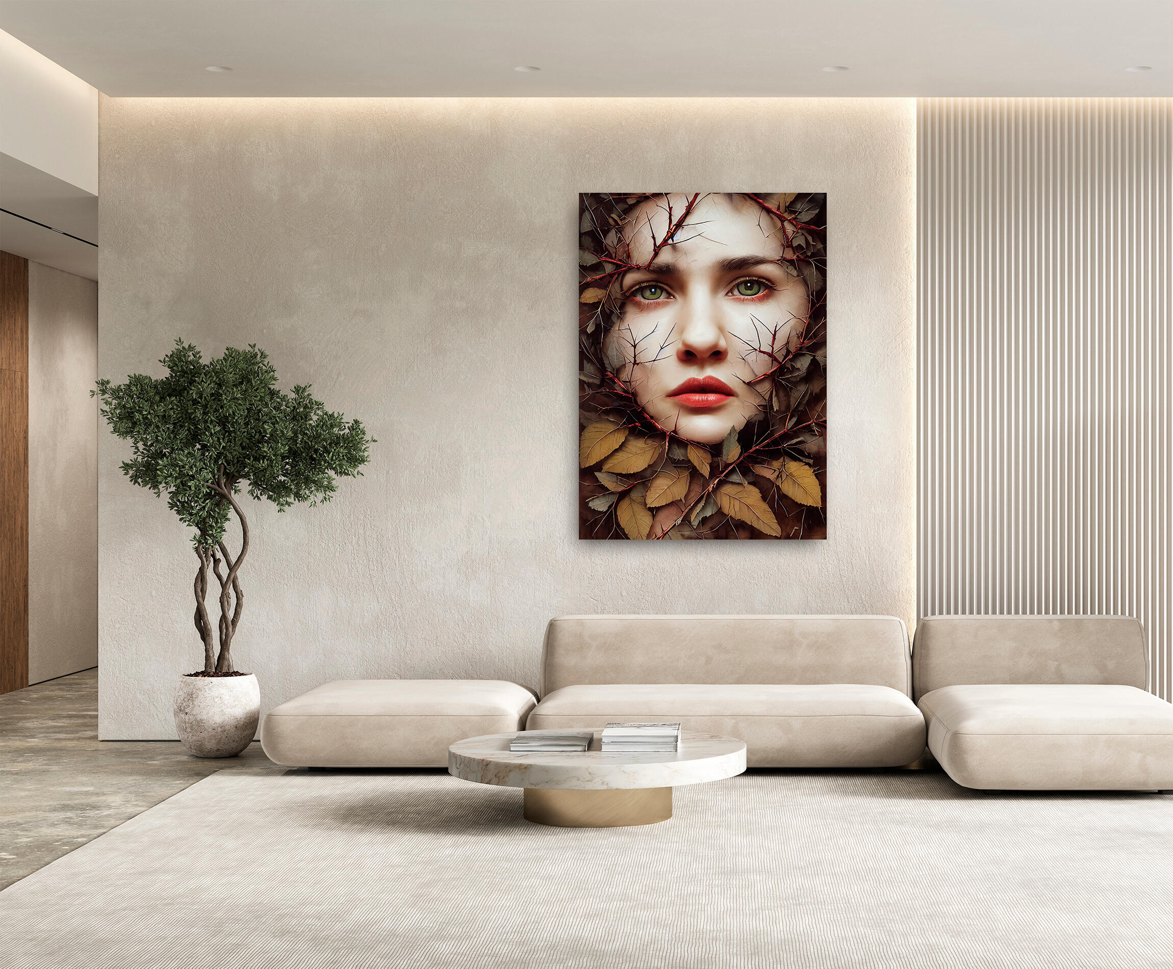 Pintura impresa sin marco woman hojas 100x140cm