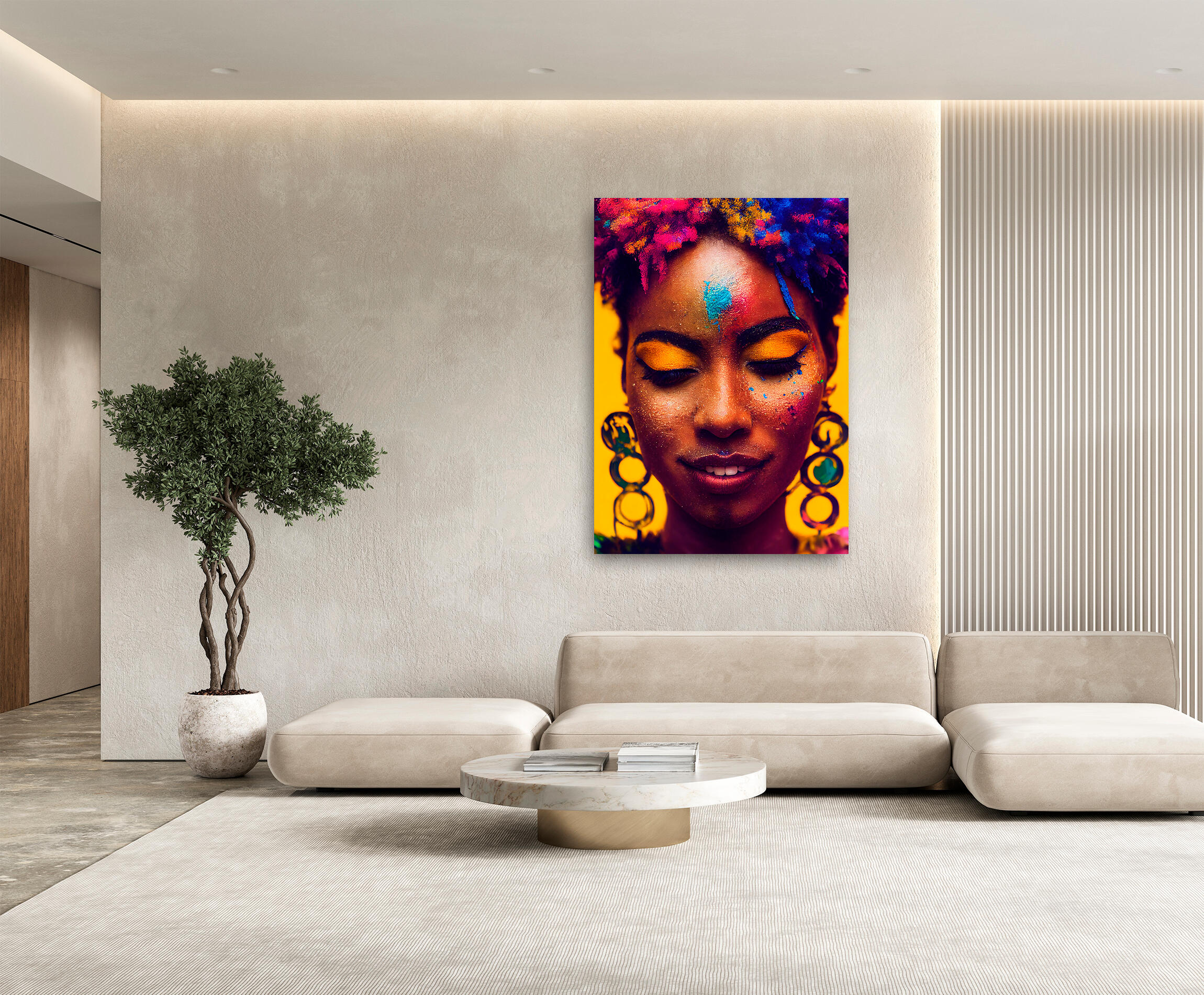 Pintura impresa sin marco mujer áfrica 100x140cm