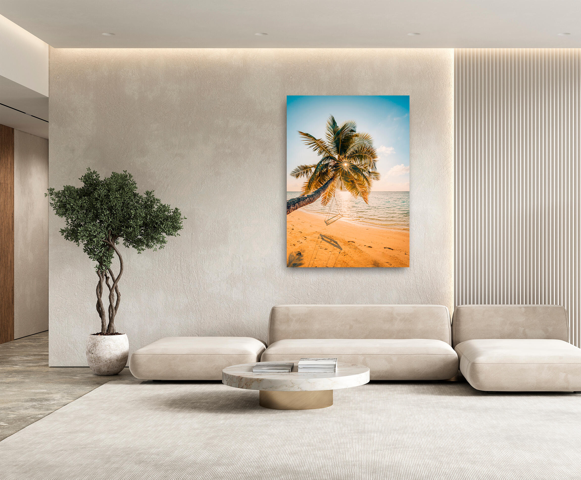 Pintura impresa sin marco playa palmera 100x140cm
