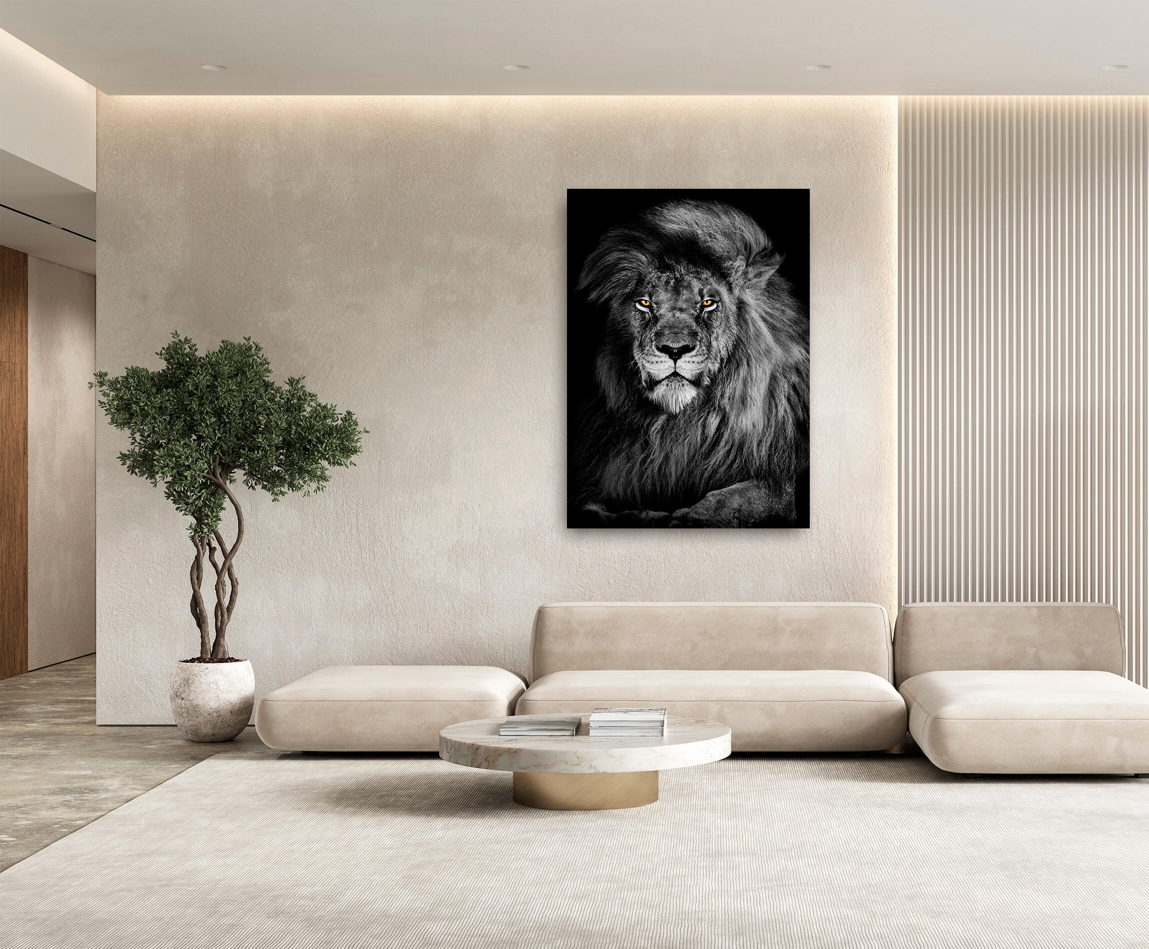 Pintura impresa sin marco leon blanco y negro 100x140cm
