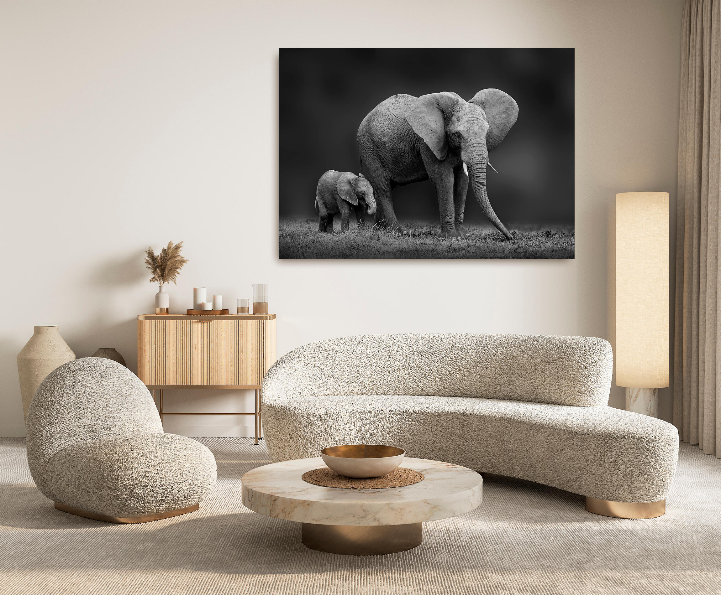 Pintura impresa sin marco elefantes 100x140cm