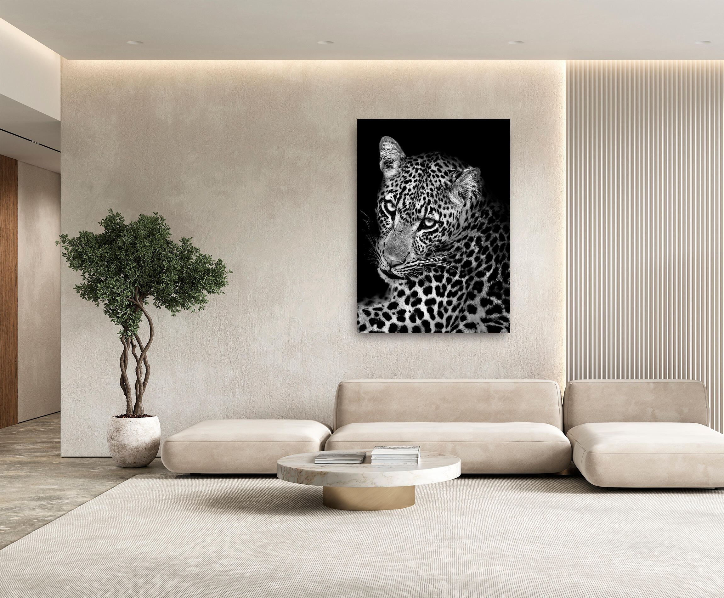 Pintura impresa sin marco leopardo blanco y negro 100x140cm