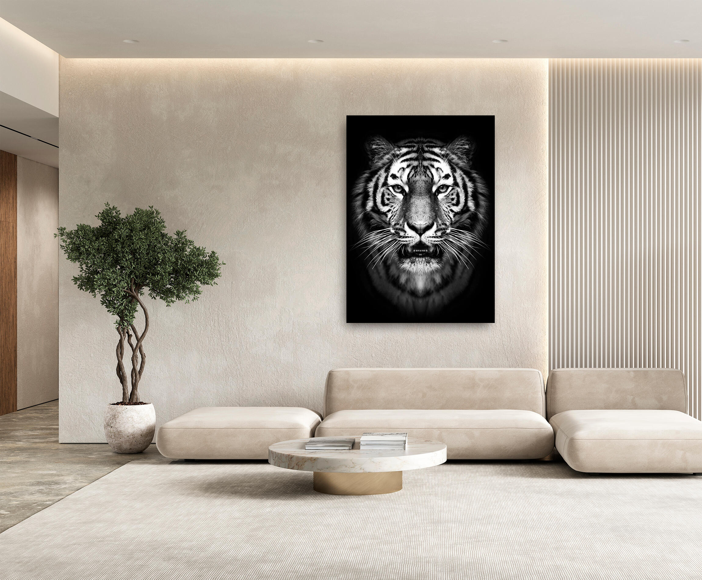 Pintura impresa sin marco tigre blanco y negro 100x140cm