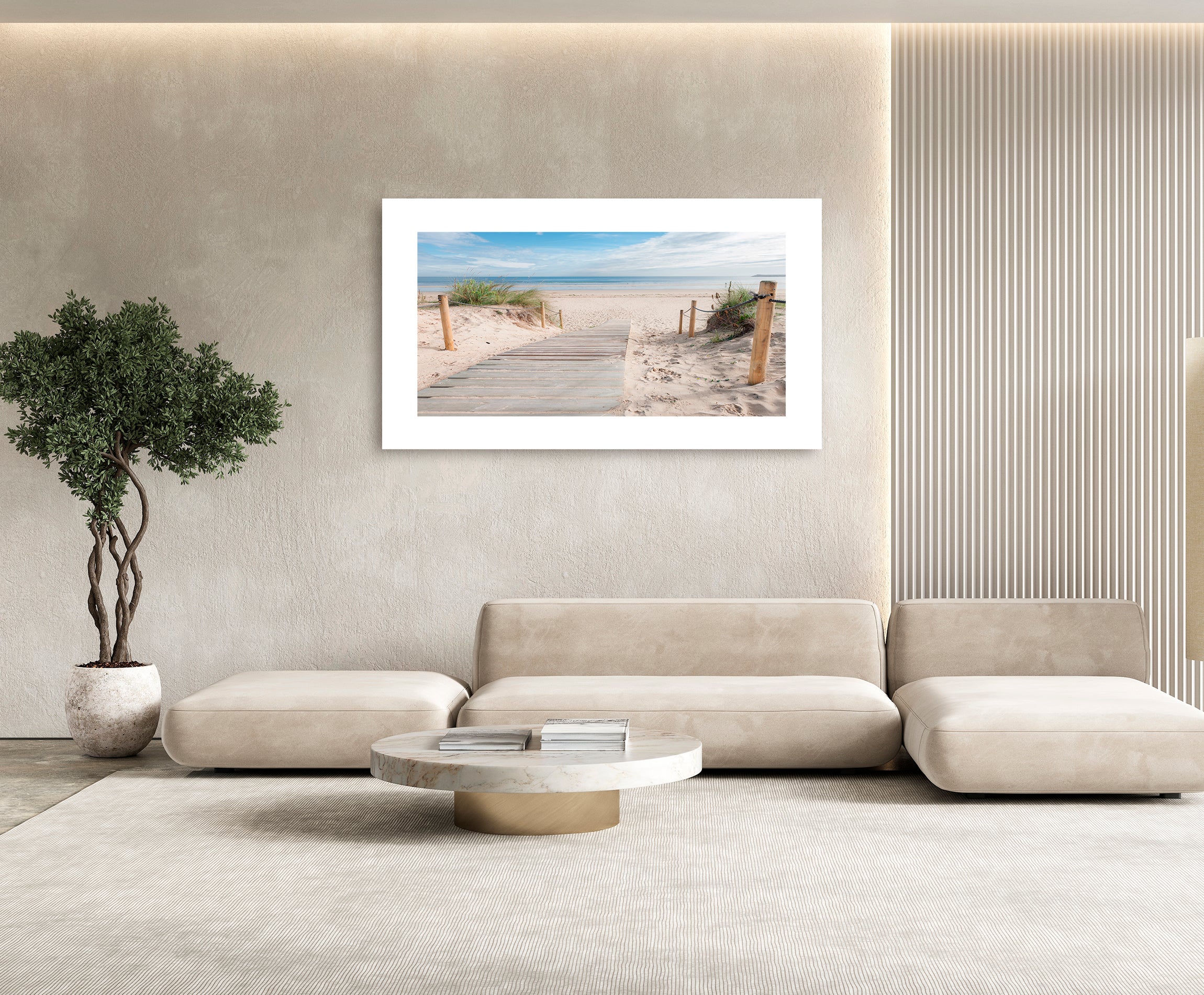 Cuadro con marco camino playa 140 cm x 80 cm