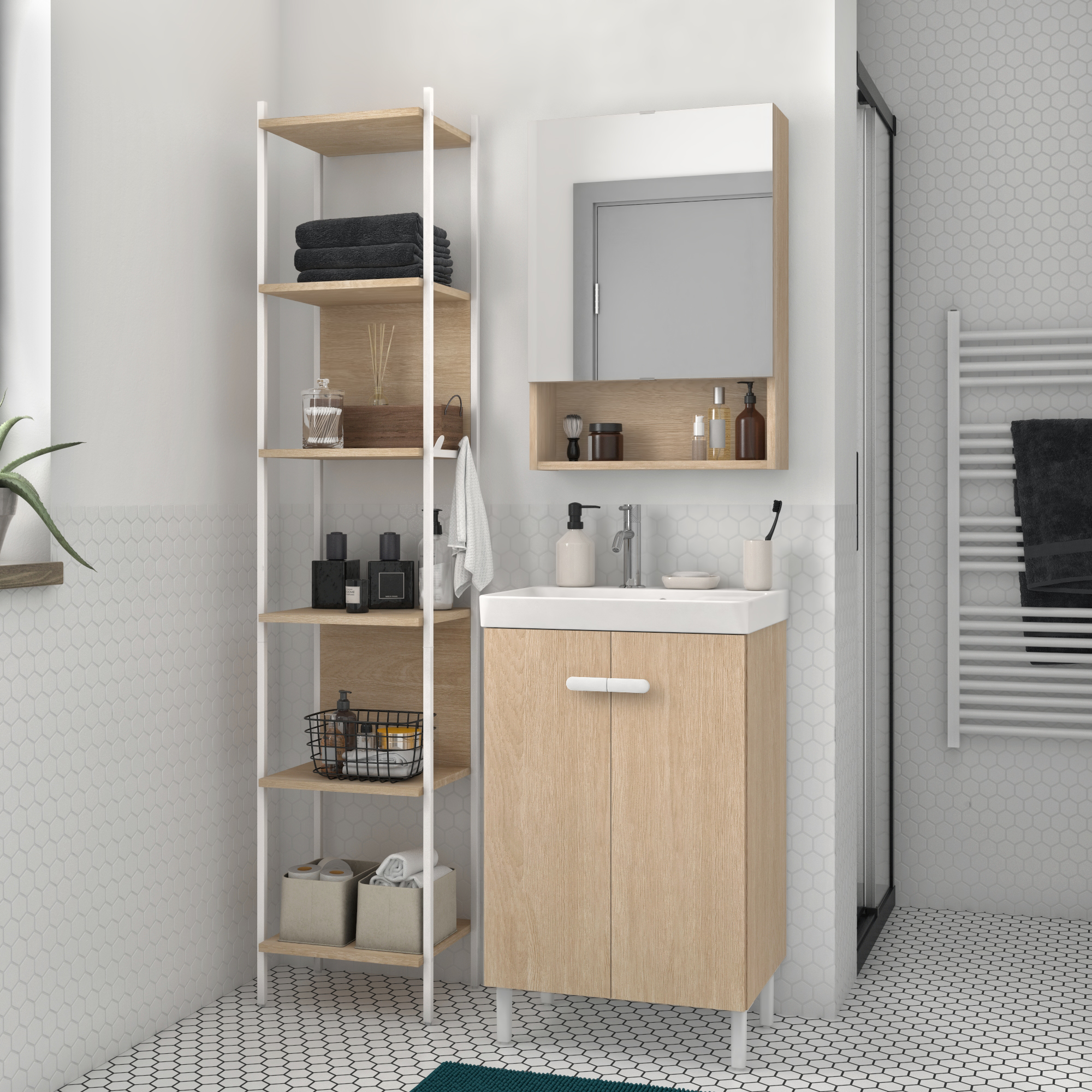 Mueble de baño con lavabo easy roble natural 50x40 cm