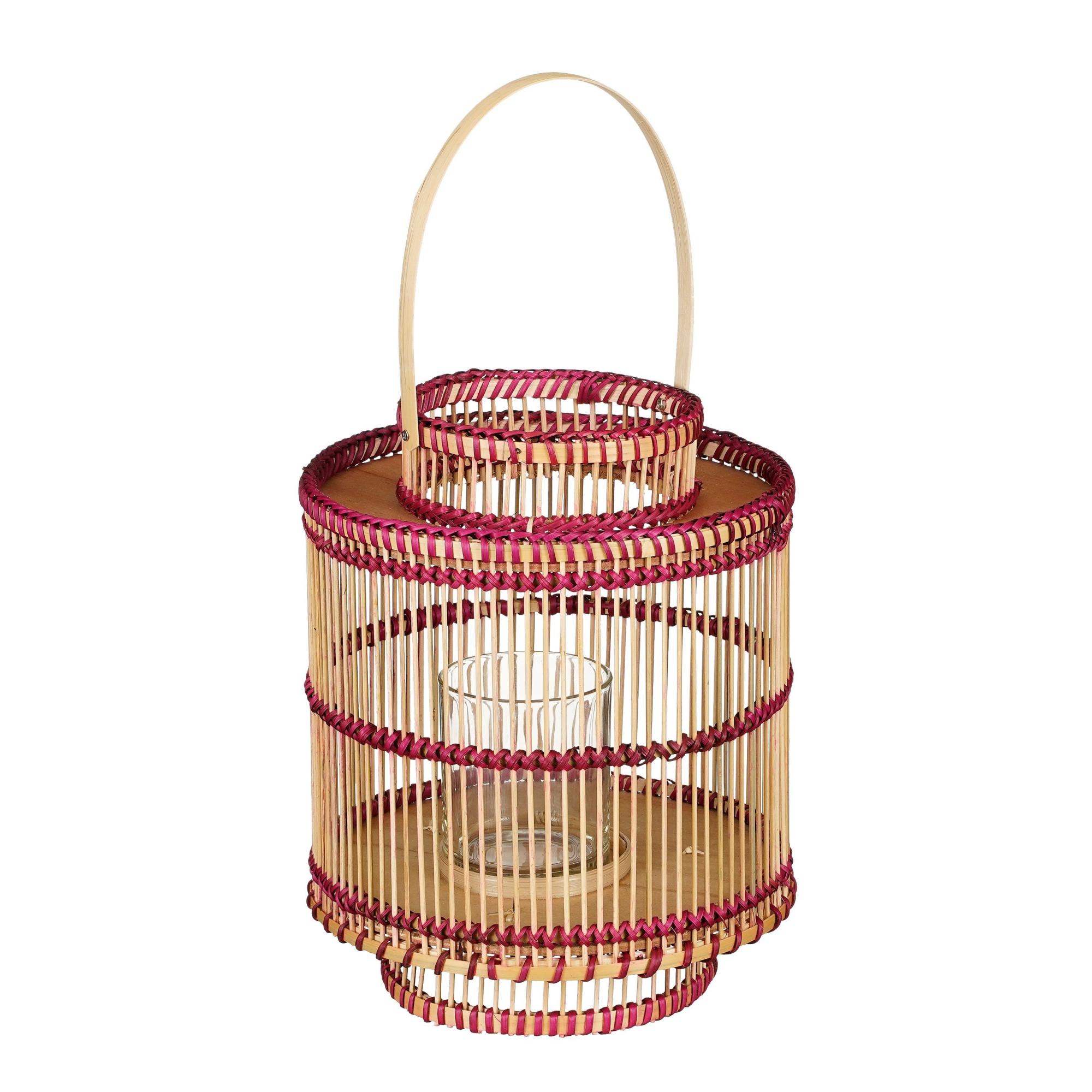 Farolillo rosa de bambú 30 cm de altura y 25cm diametro