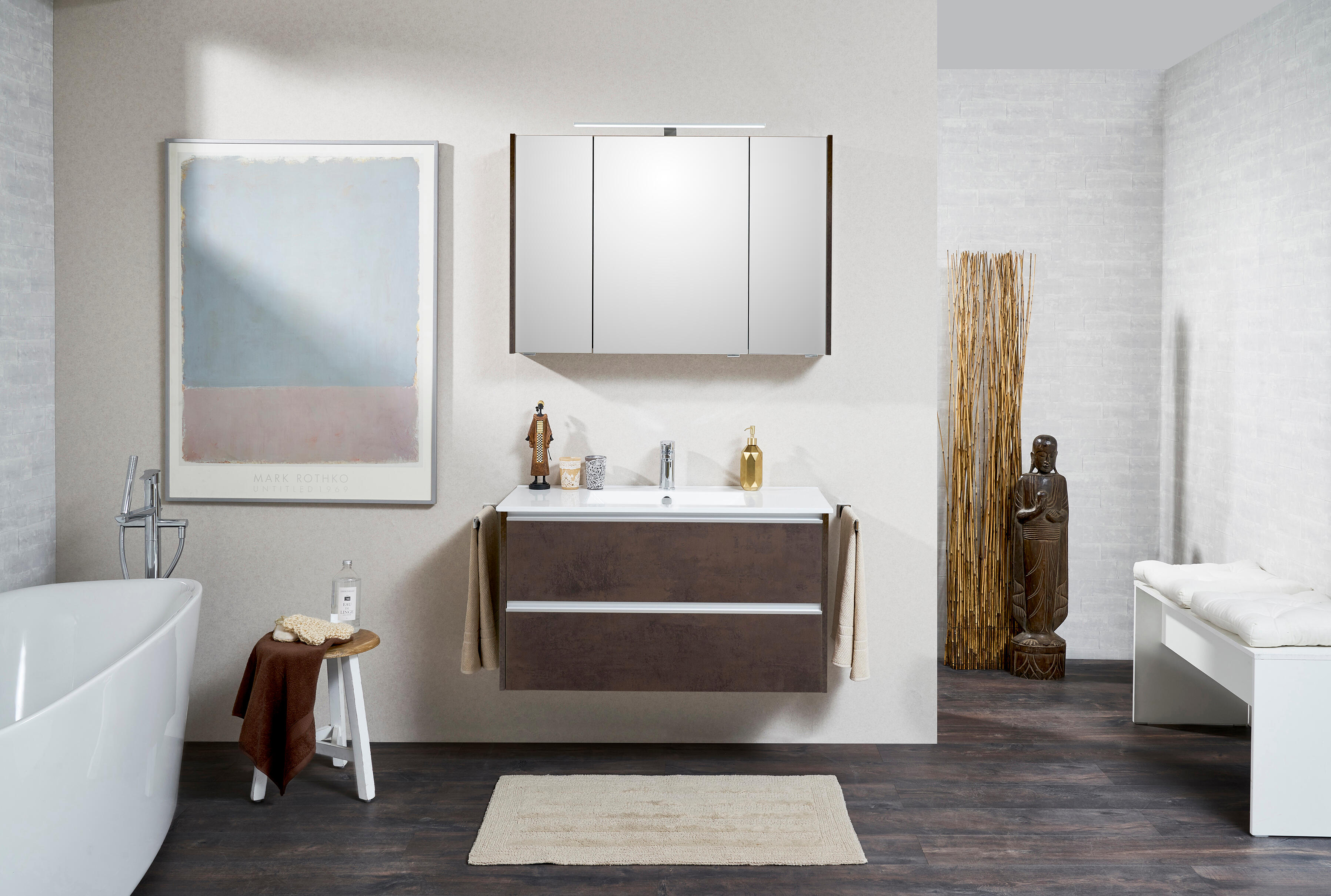 Pack de mueble de baño con lavabo laneo castaño 100x45 cm