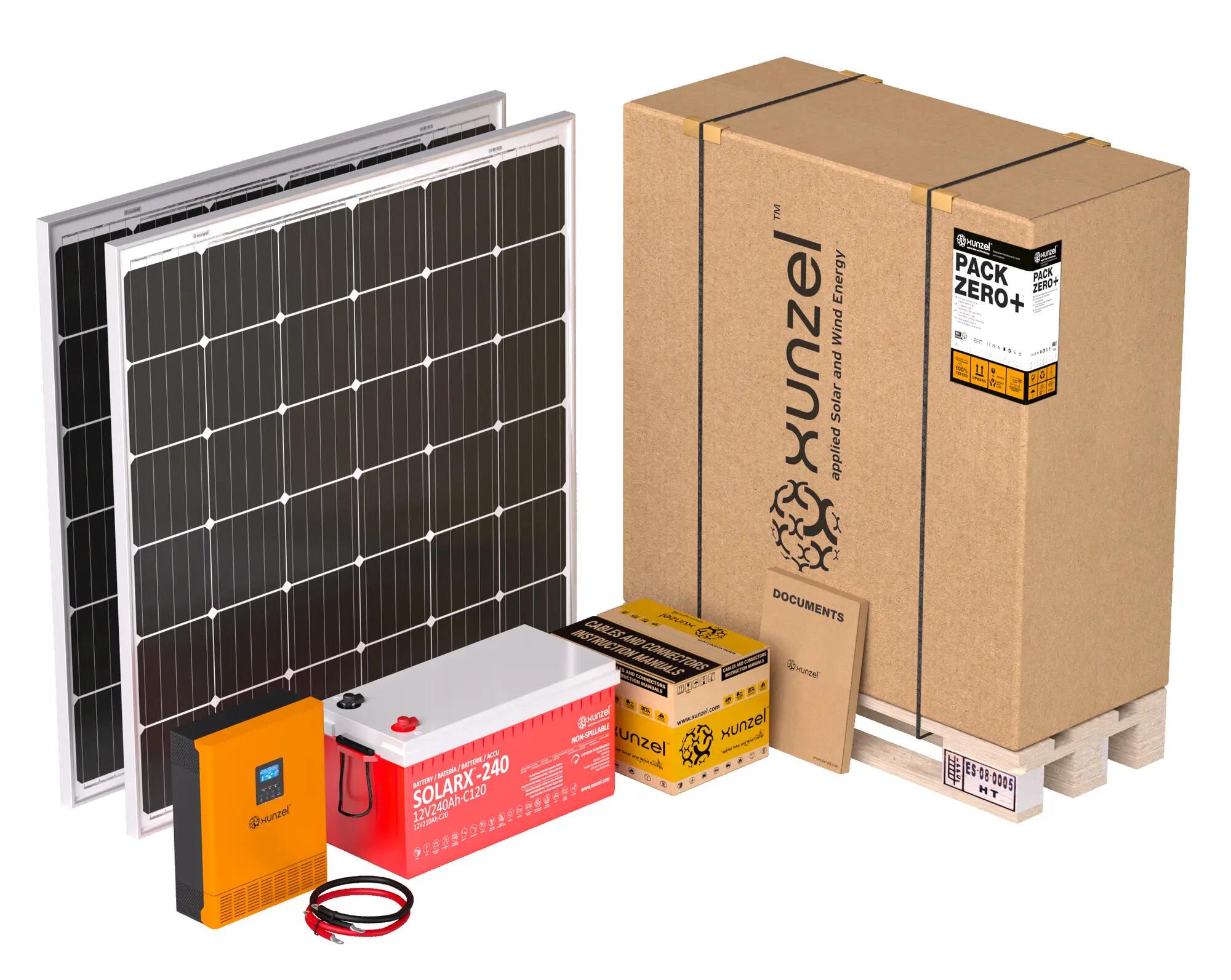 Kit solar pack zero+xunzel1090ixs hasta 1900wh/d, batería 2,8kwh, inversor 1kw