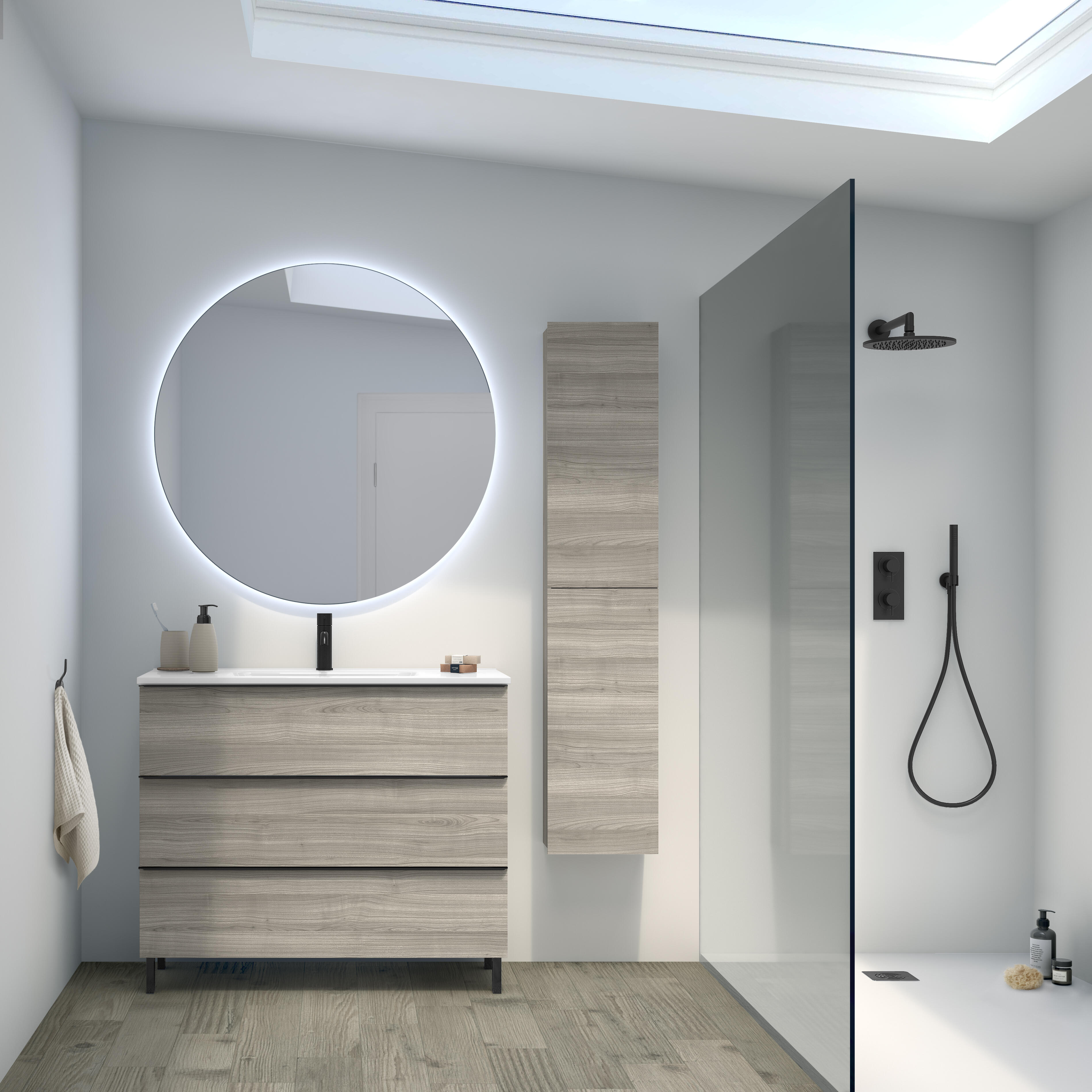 Mueble de baño con lavabo komplett roble gris 100x45 cm