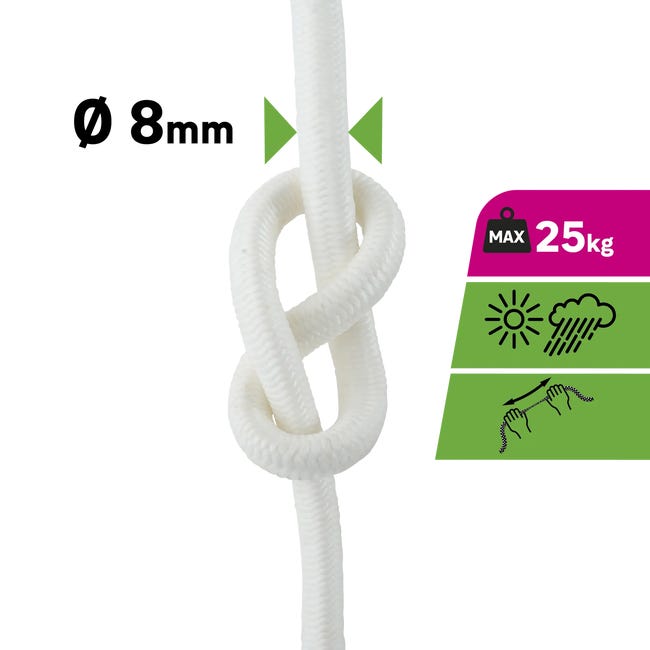 2 Cuerda elástica con gancho de caucho natural de 18 mm de ø y 0.6 m de  longitud