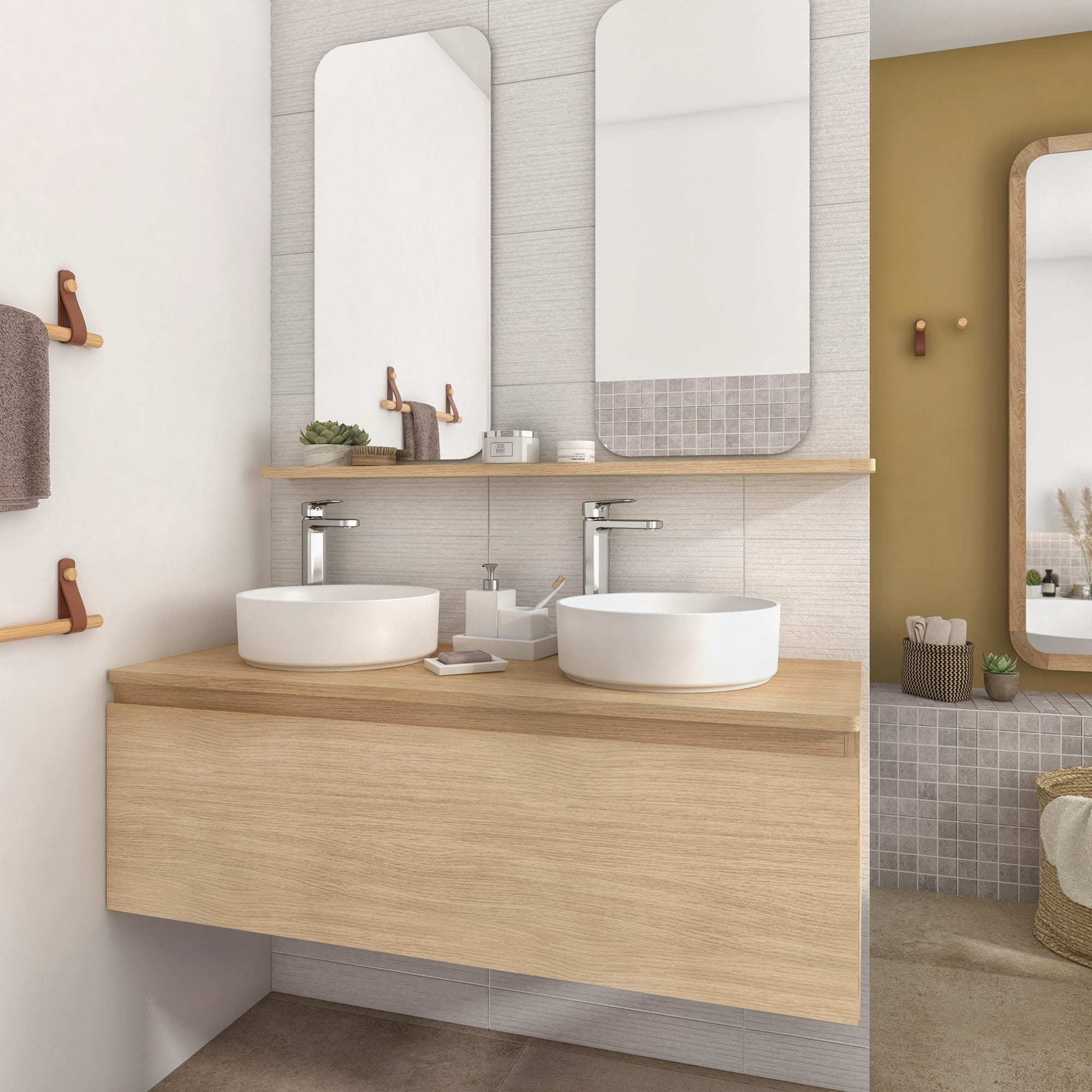 Mueble para Baño con Lavamanos + Columna Blanco Brillo (Incluye Lavabo y  Espejo) 