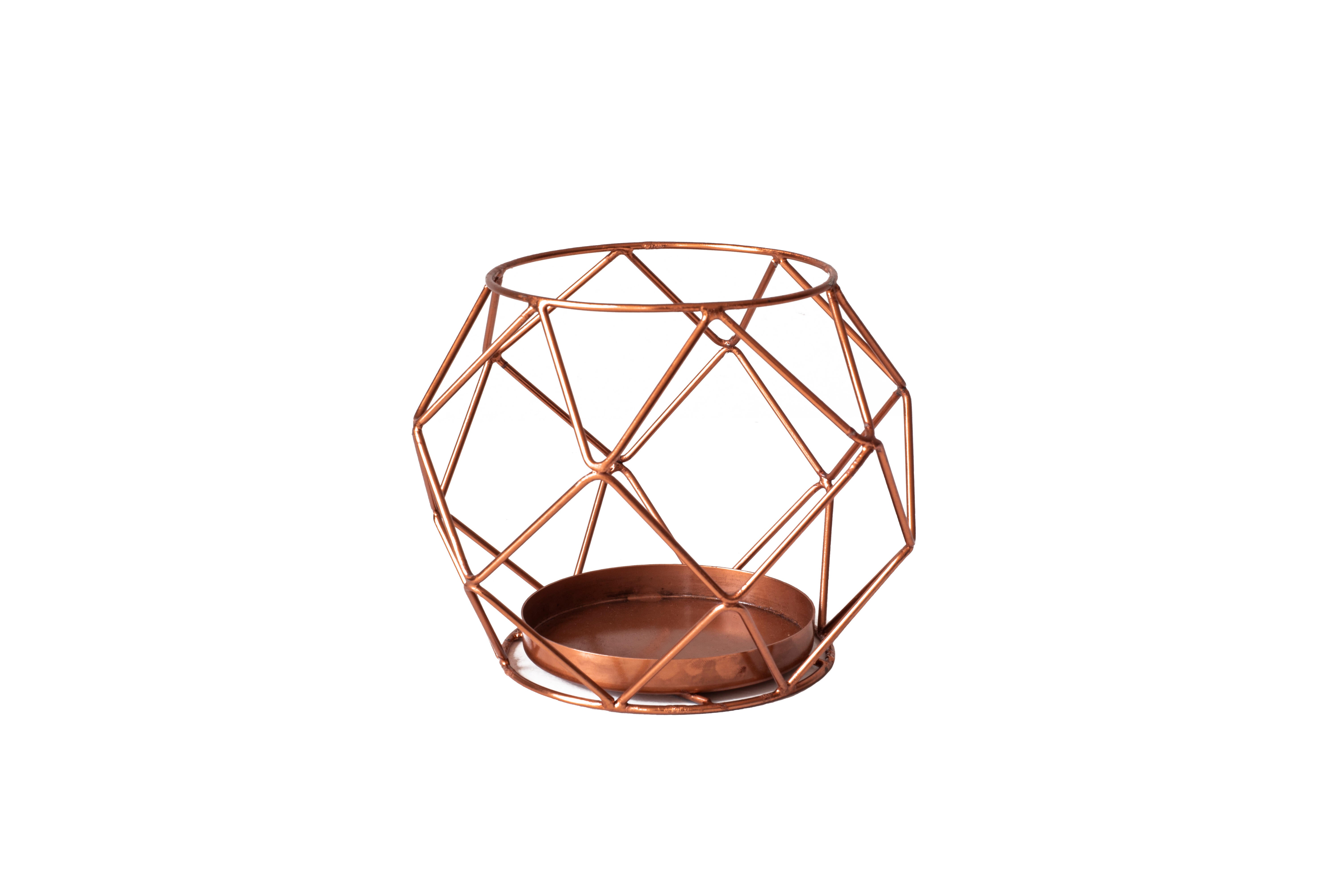 Candelabro decorativo aluminio geométrico pequeño blush 12x15 cm