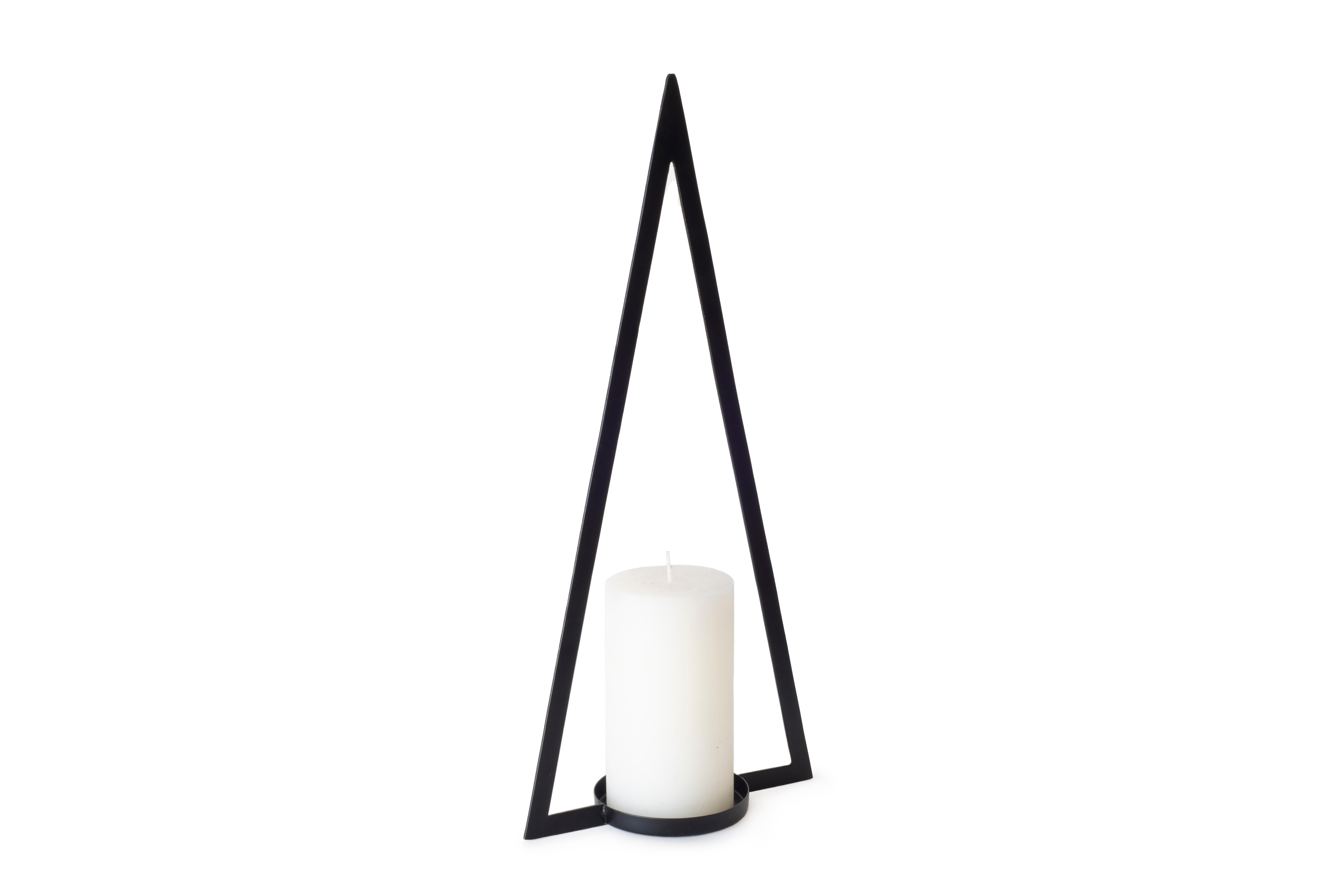 Porta vela decorativo aluminio triangular negro grande 17x40 cm