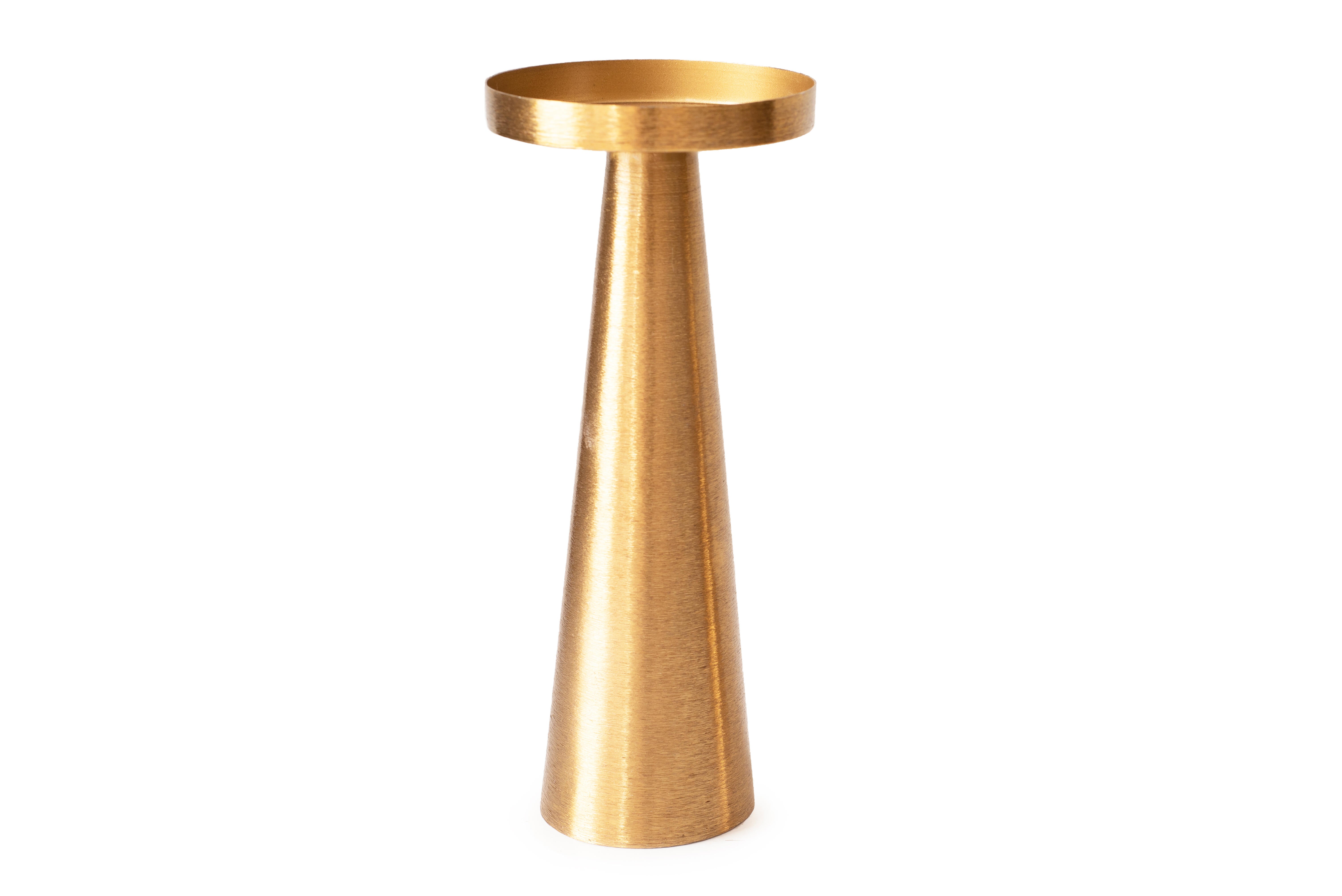 Porta vela decorativo aluminio cilíndrica cono gold grande tradicional 9x22 cm