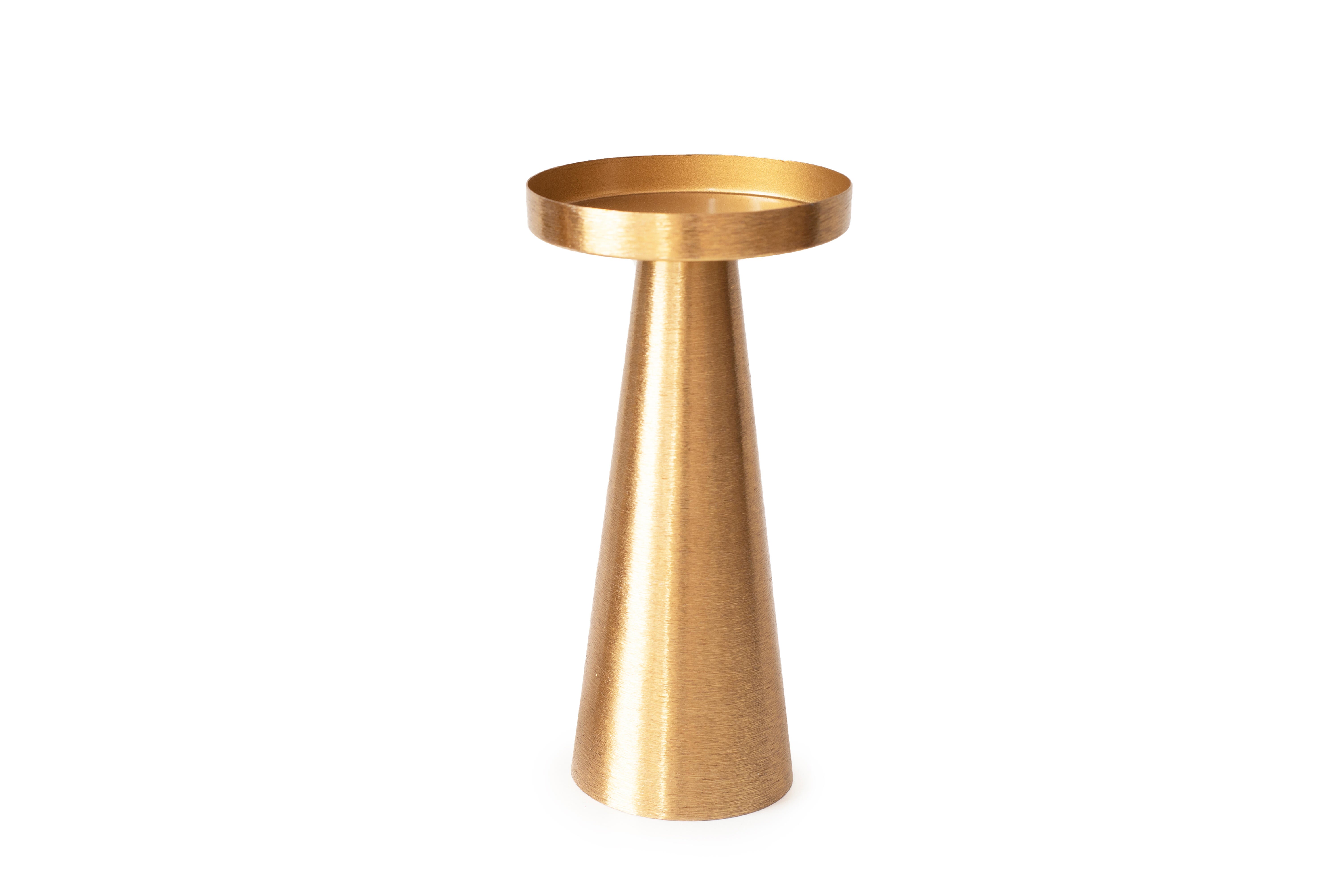Porta vela decorativo aluminio cilíndrica cono gold mediano tradicional 9x16 cm