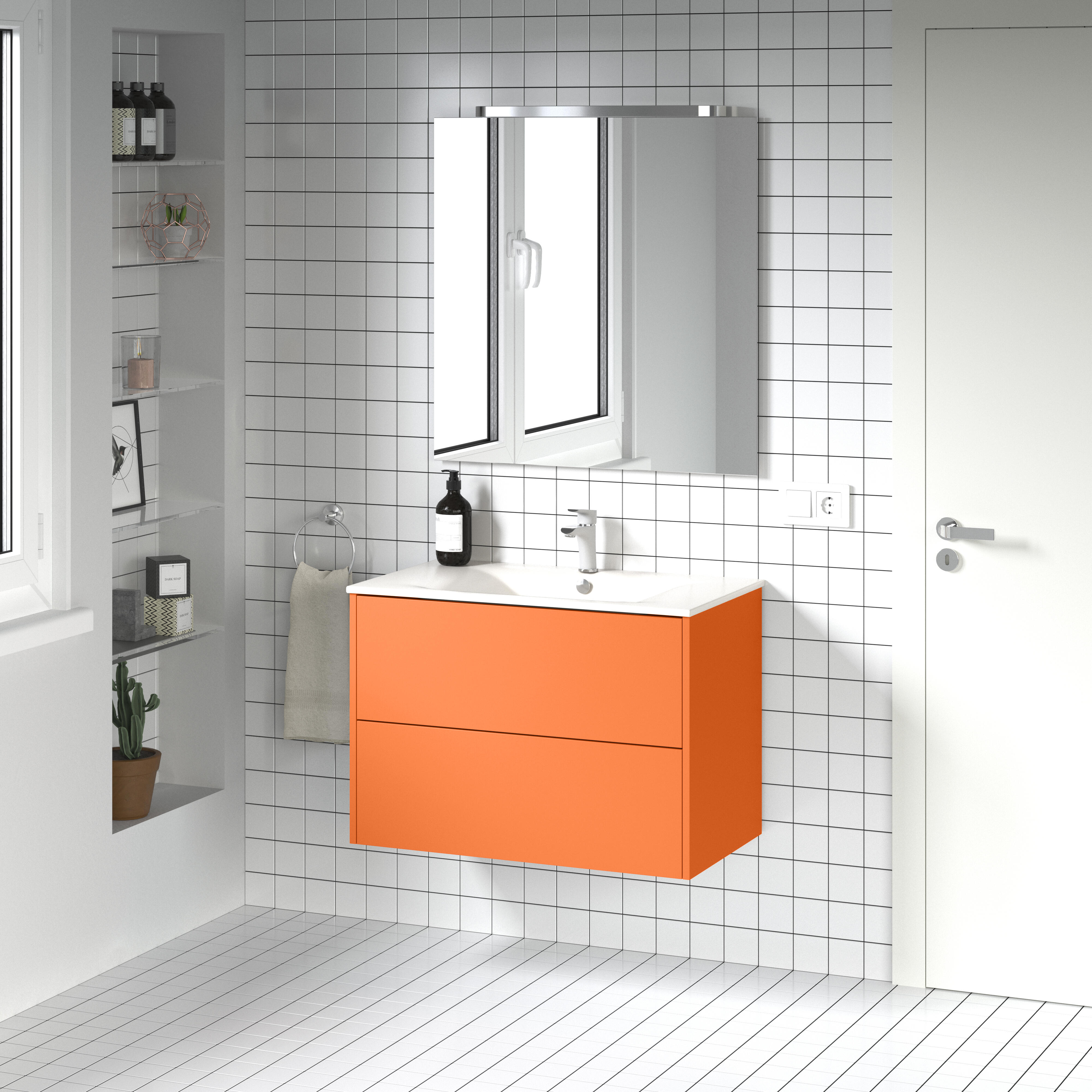 Pack de mueble de baño con lavabo dreams naranja mate 70x45 cm
