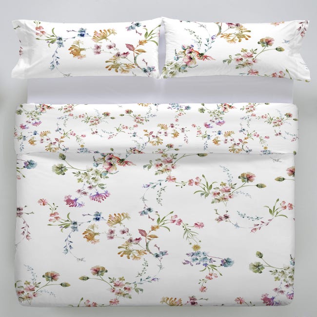 Funda nórdica Alison floral percal 180 hilos multicolor malva para cama de  90 cm
