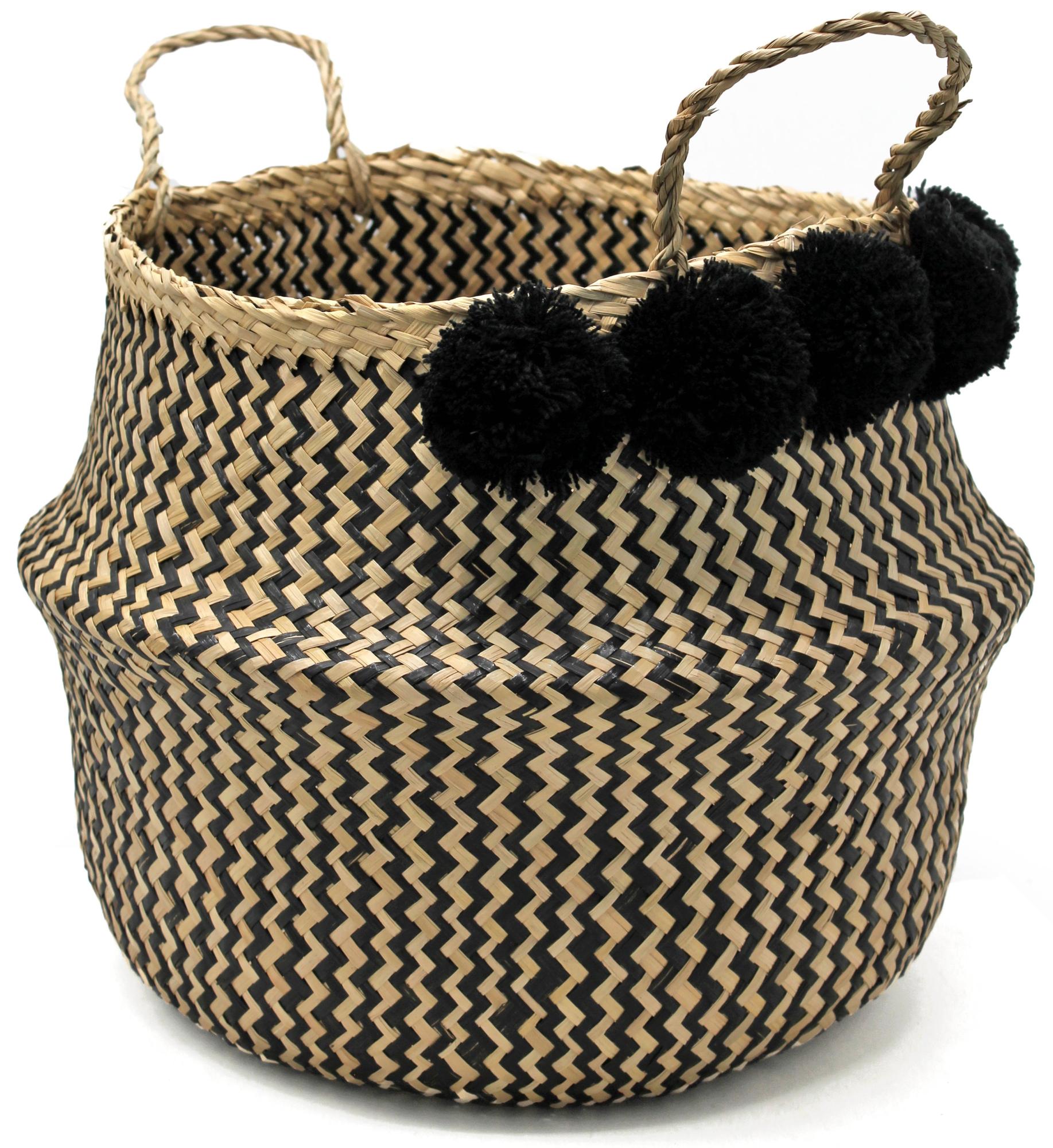 Maceta de junco de mar pompón negro ø 35 cm de la marca Sin marca