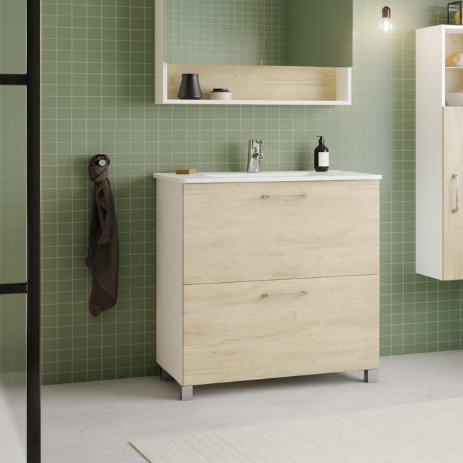 Mueble de baño con lavabo Happy roble 79x44.7 cm | Leroy
