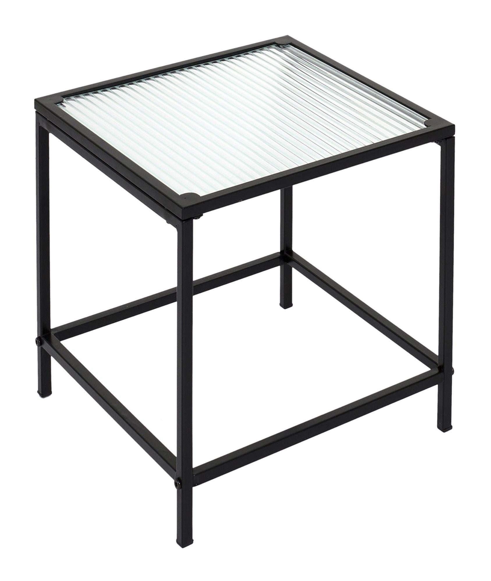 Set 2 mesas auxiliares cuadrada cristal y metal negro
