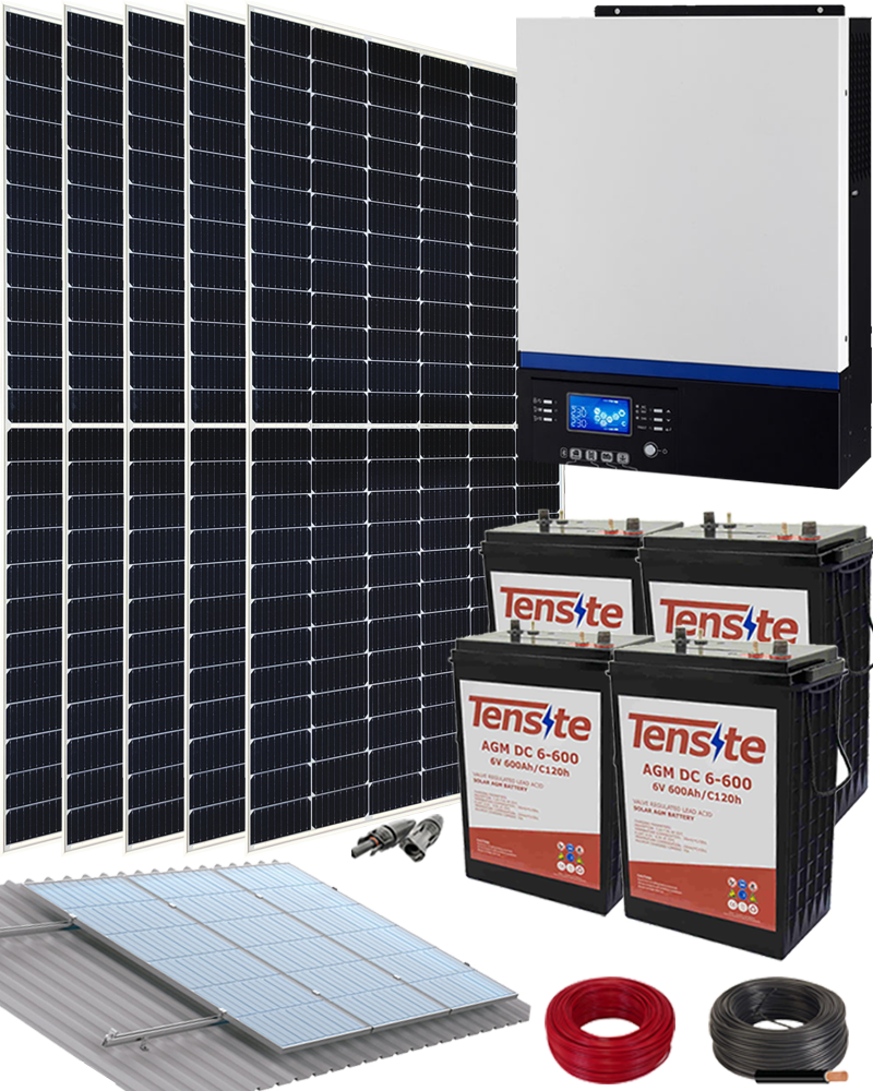 Kit solar aislada 3000w 12,5kwh/día con batería agm