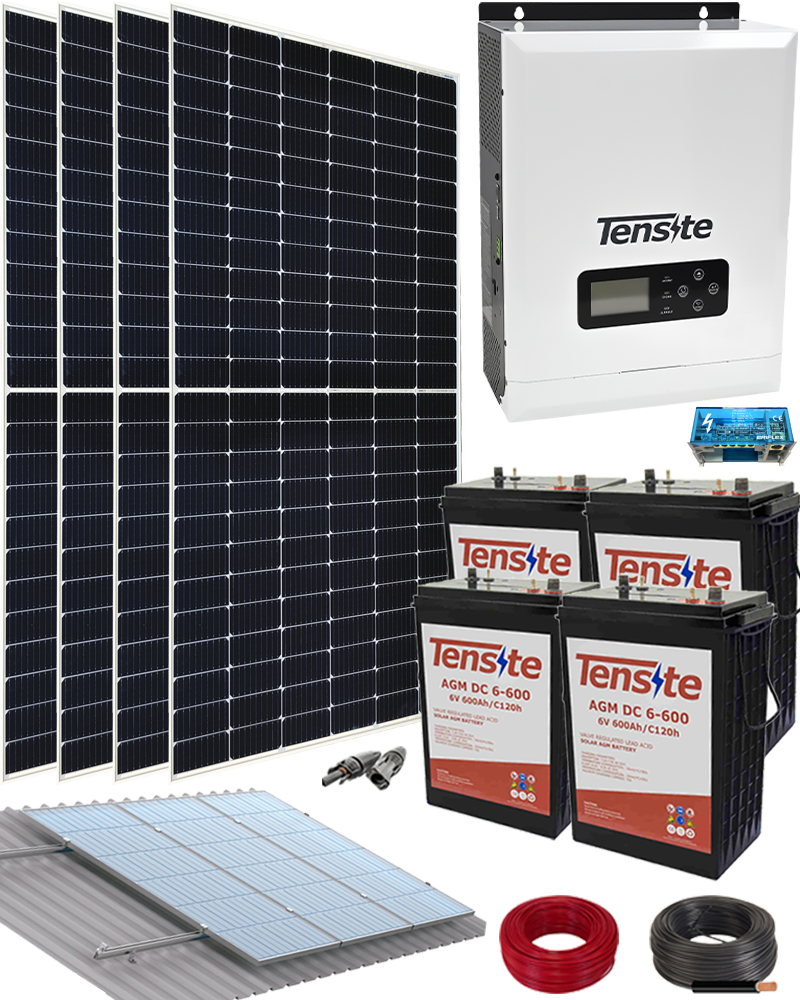 Kit solar aislada caseta 3000w 10kwh/día con batería agm