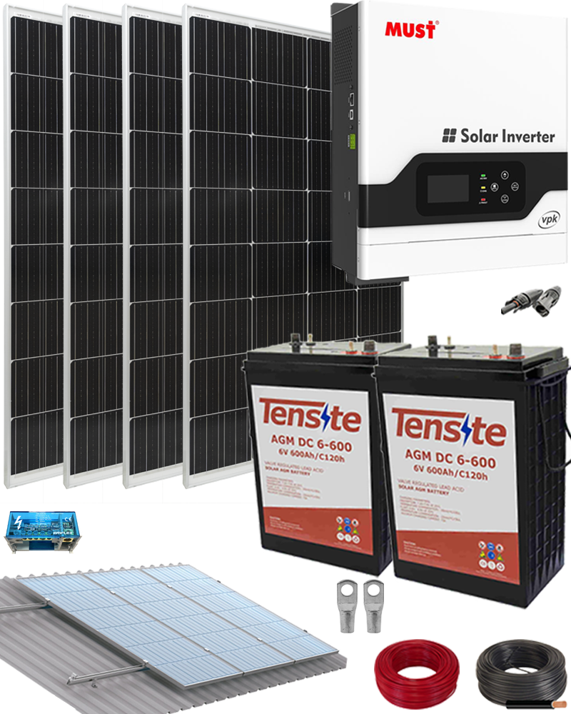 Kit Solar para vivienda Aislada 1000W 12V Batería AGM 2000Wh/día