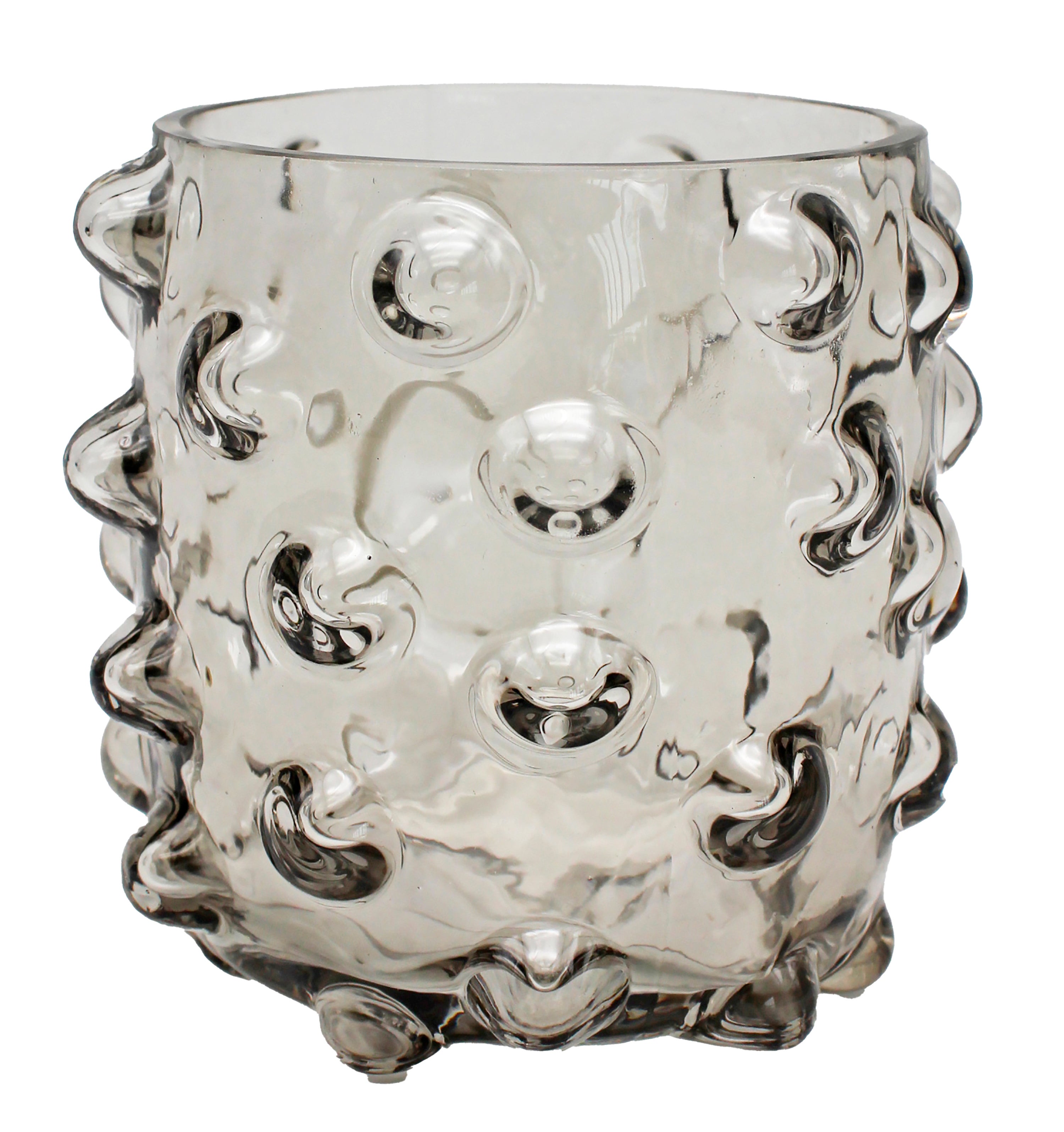 Jarrón cilindro de vidrio gris / plata 13.5x12 cm