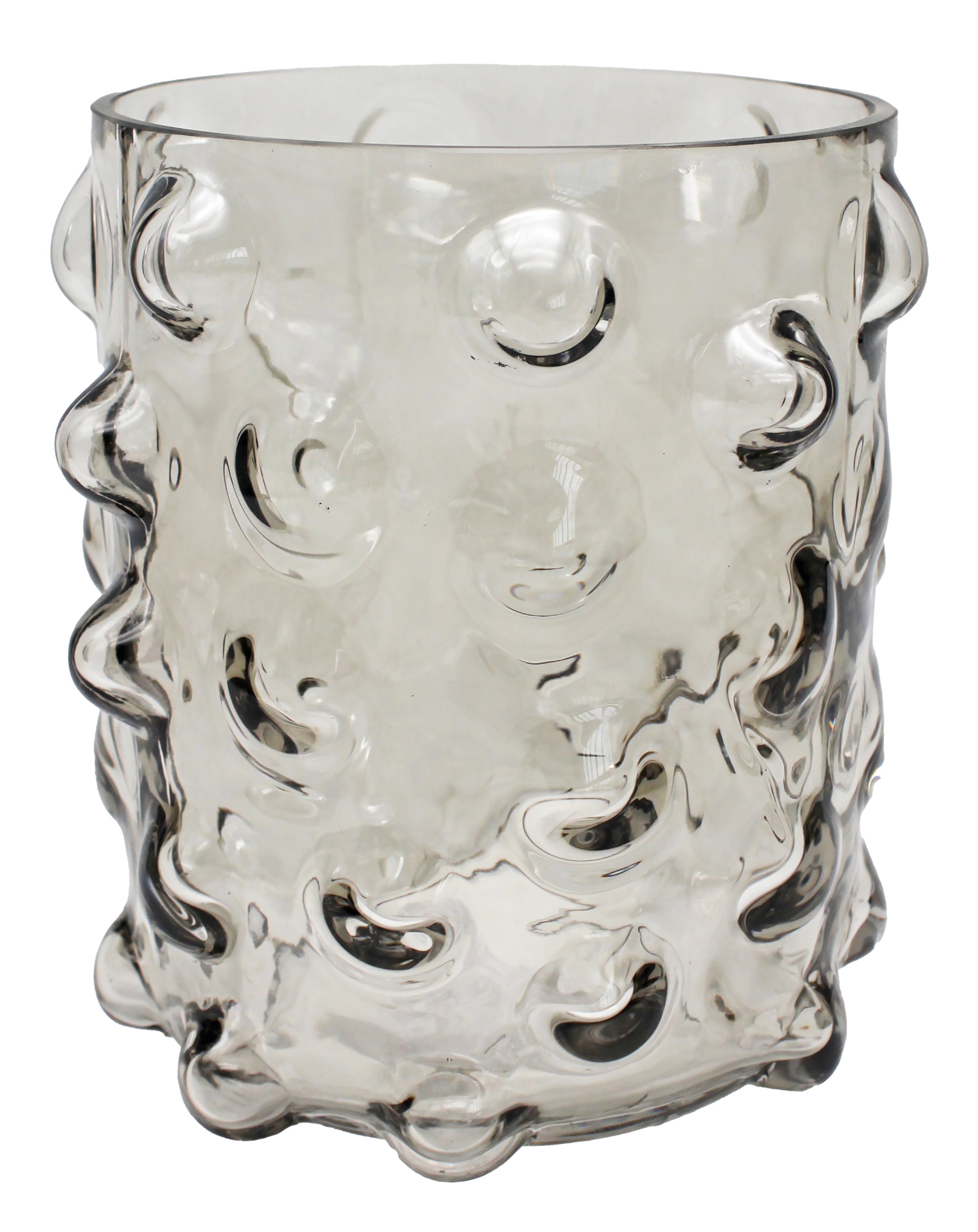 Jarrón cilindro de vidrio gris / plata 20x21.5 cm
