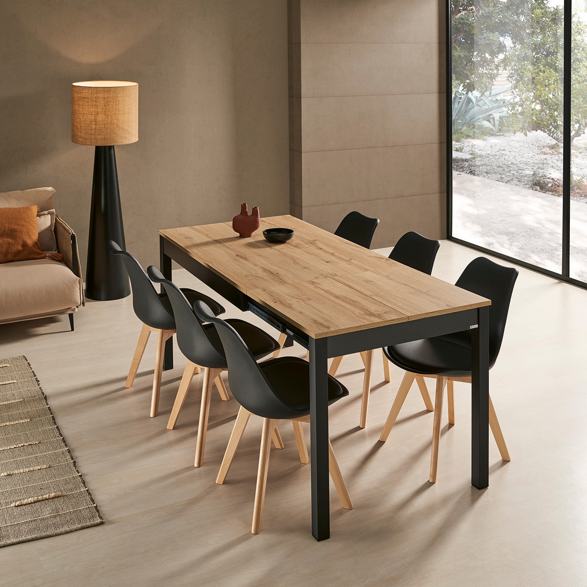 Conjunto mesa Noa 110x70 cm extensible con 6 asientos
