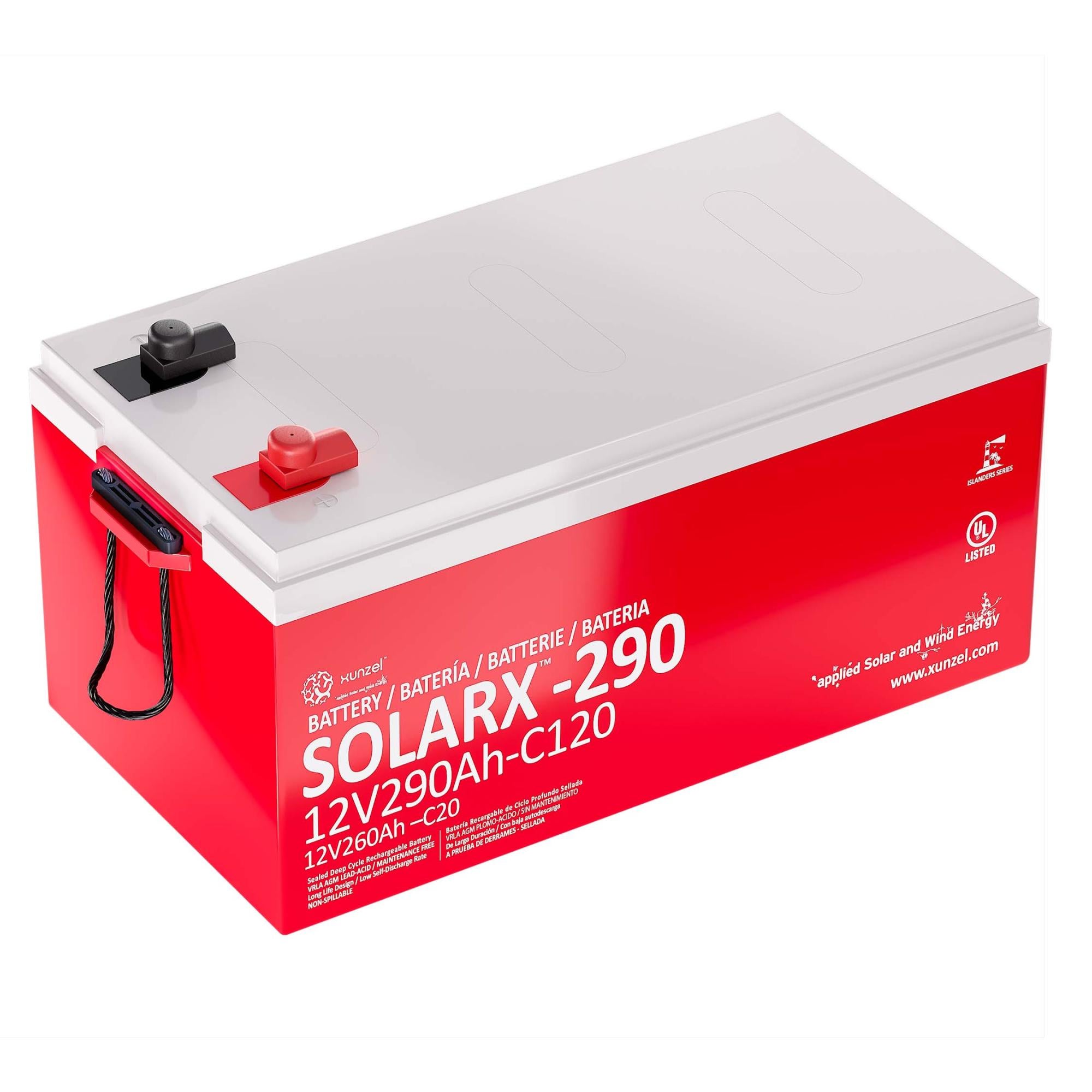 Batería solar agm solarx-290 xunzel 12v 290ah sin mantenimiento
